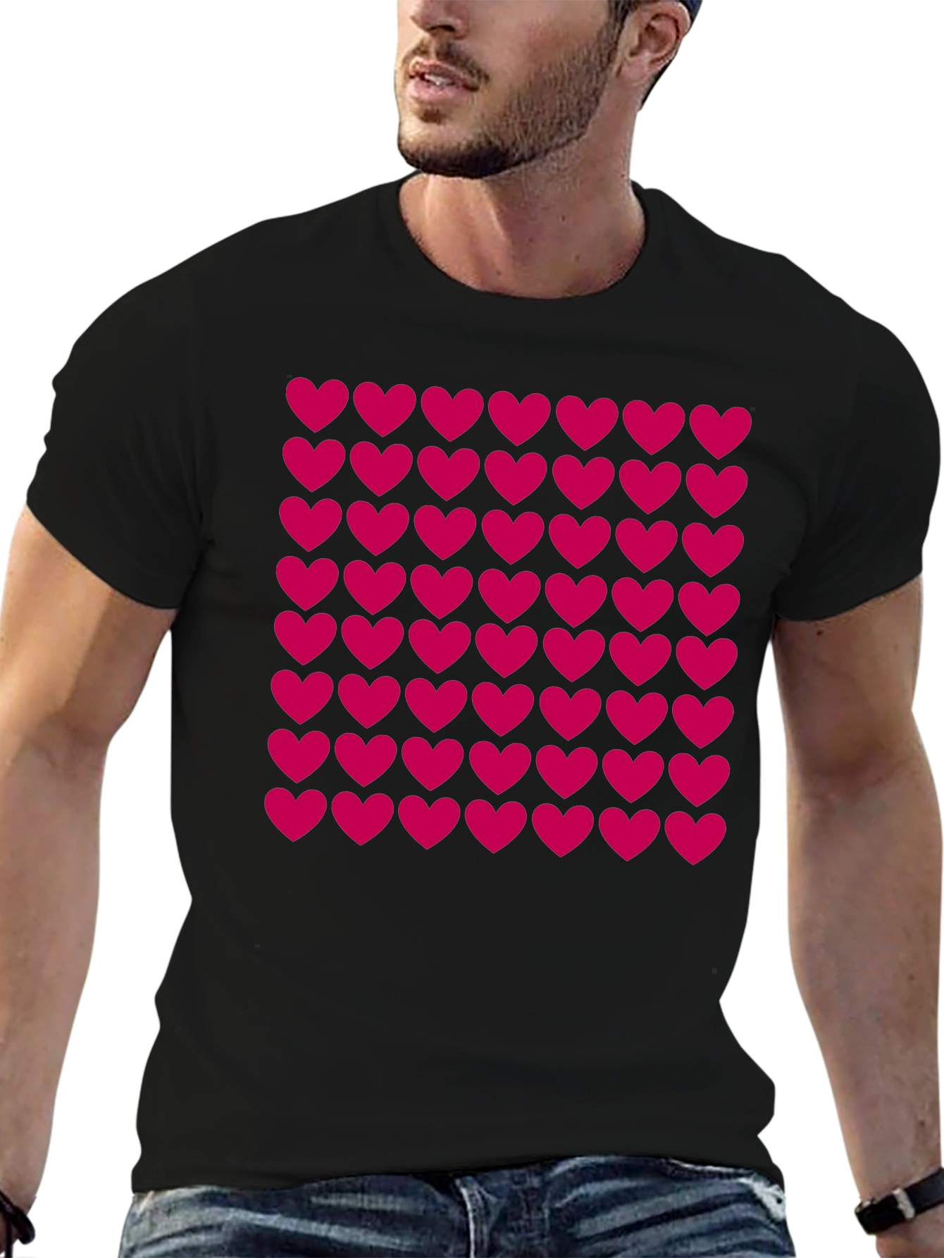 Heart Pattern Black T-Shirt