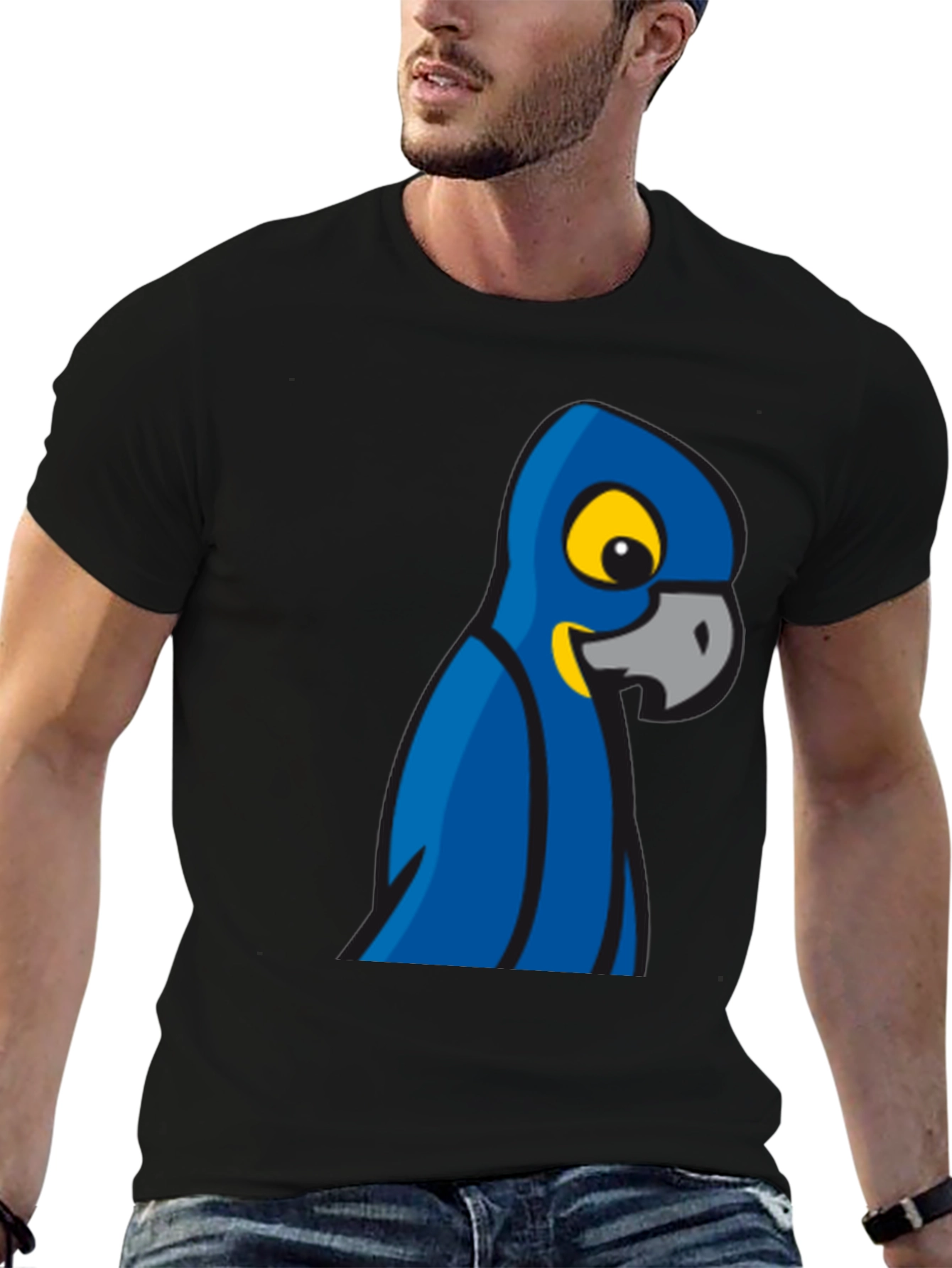 Mens Black T-Shirt with Parrot Graphic