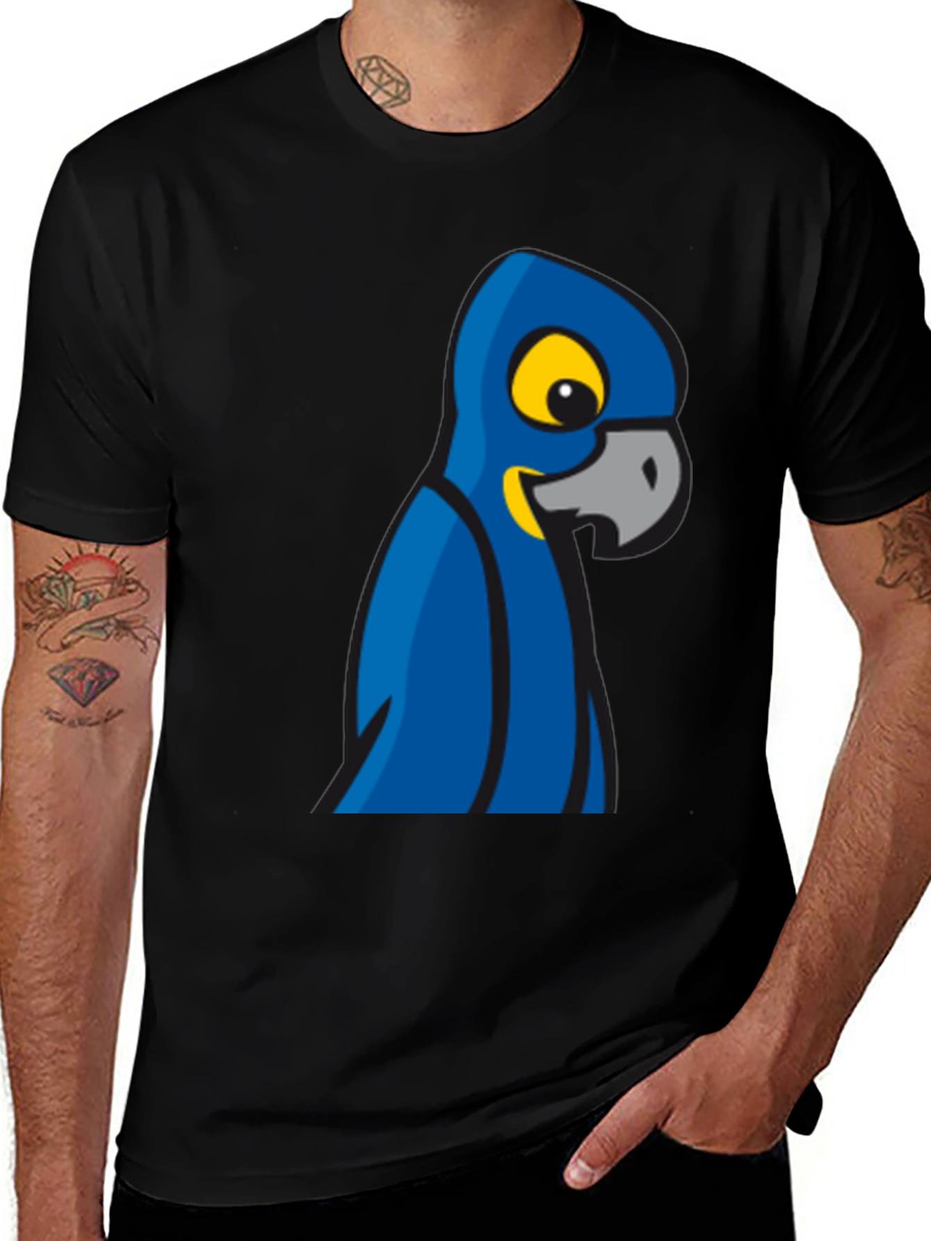 Mens Black T-Shirt with Parrot Graphic