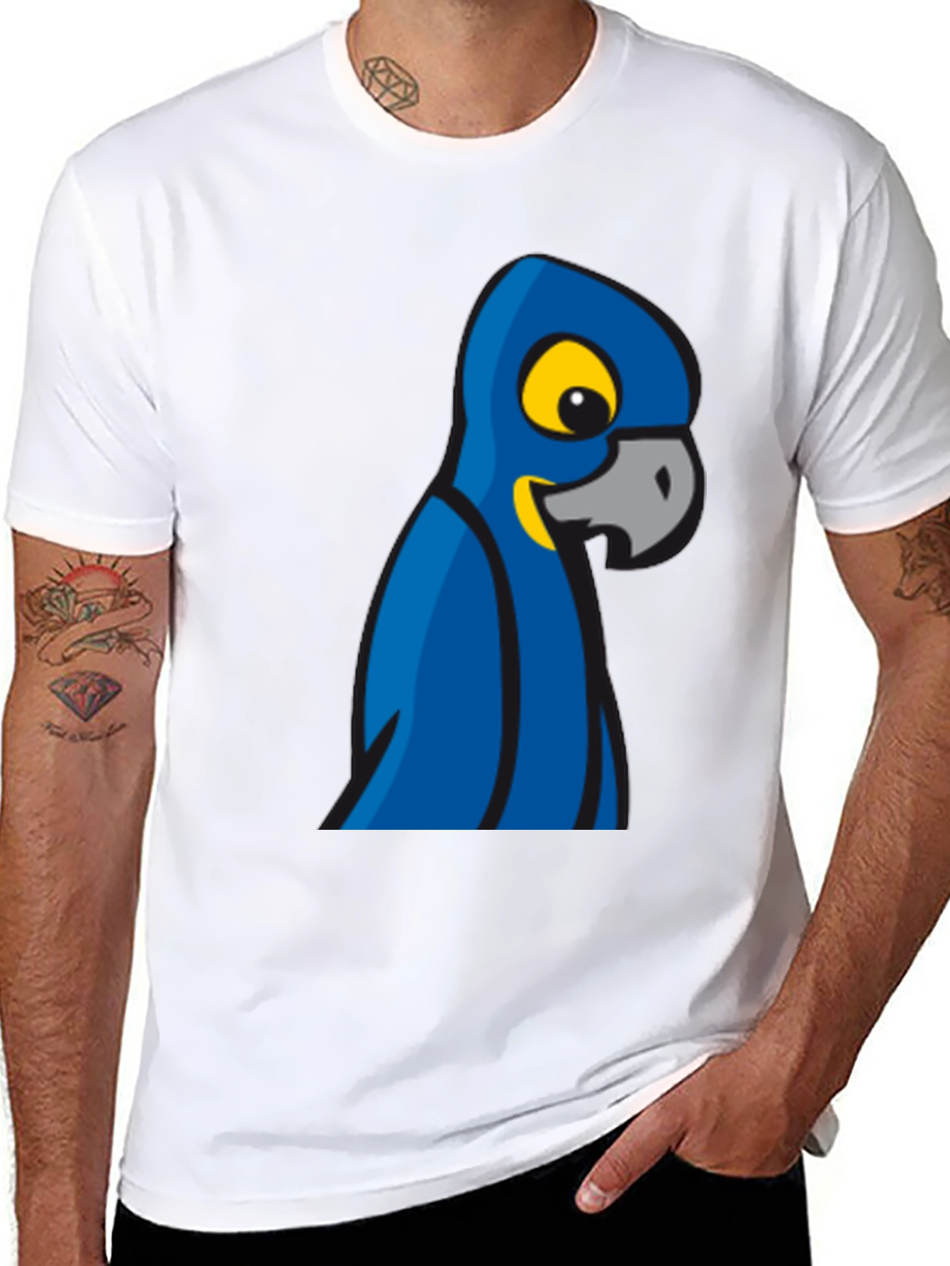 Mens Black T-Shirt with Parrot Graphic