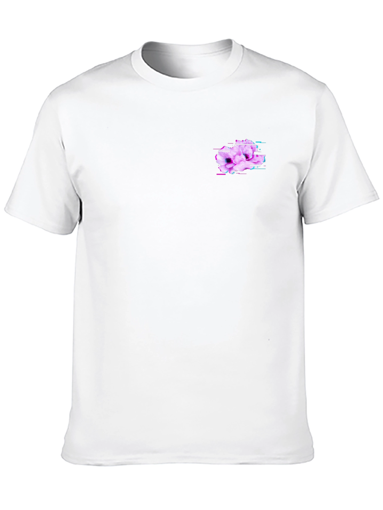 Mens Black T-Shirt with Glitch Floral Design