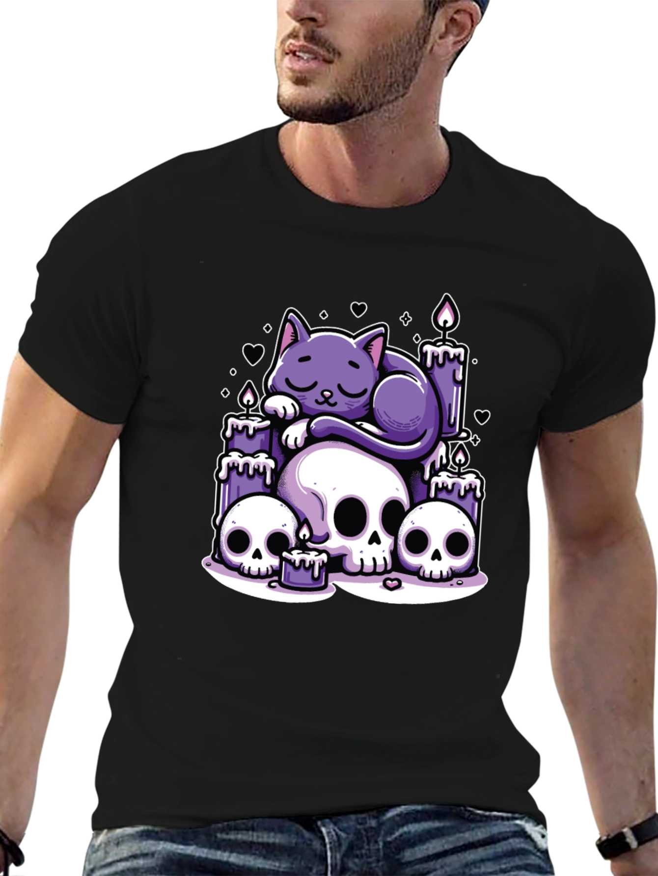 Gothic Cat Skull Candle Graphic Tee