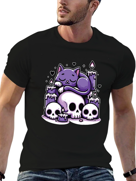 Gothic Cat Skull Candle Graphic Tee