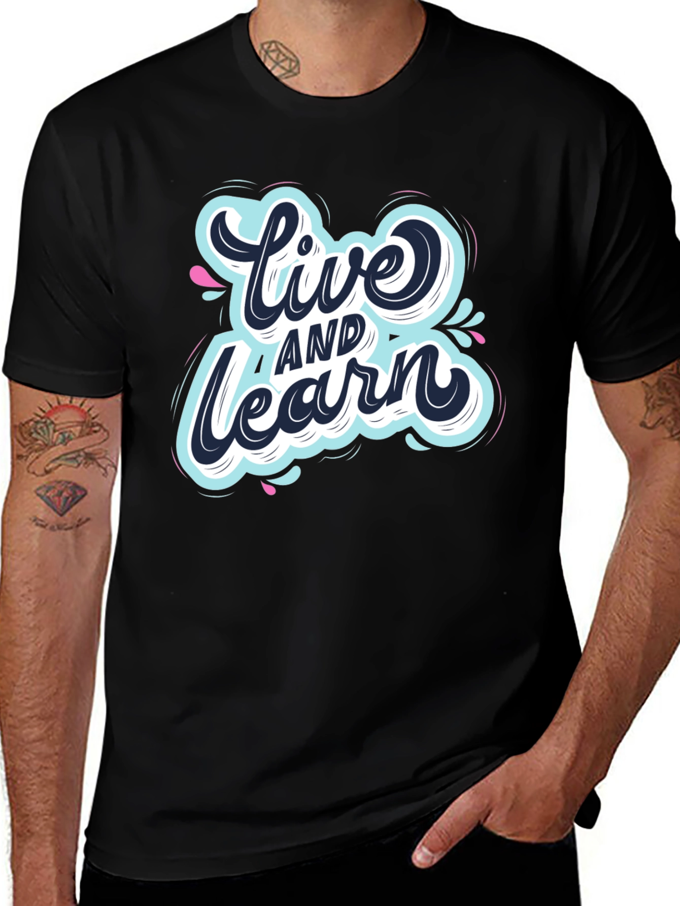 Live and Learn Graphic Tee - Black Cotton T-Shirt
