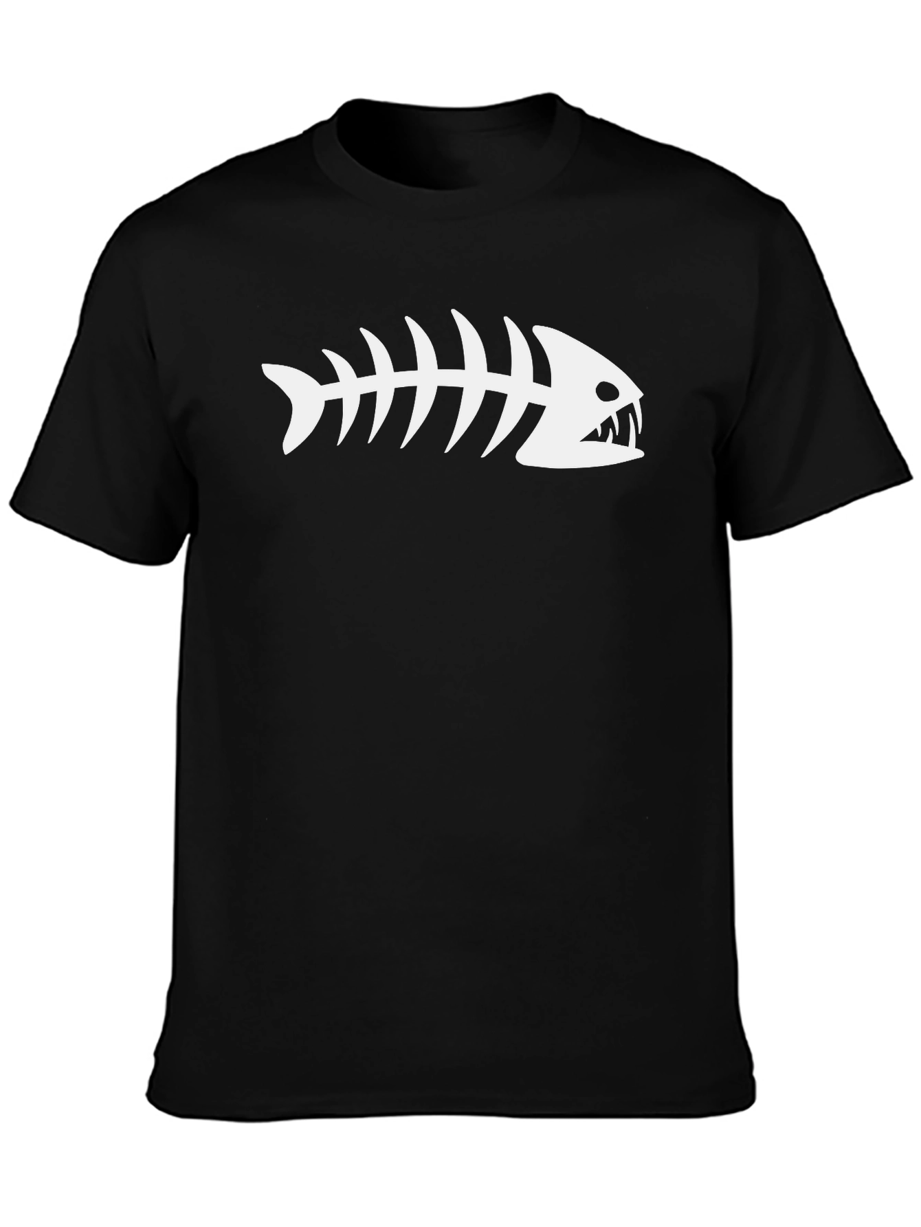 Fish Bone Graphic Tee - Black Cotton Casual T-Shirt