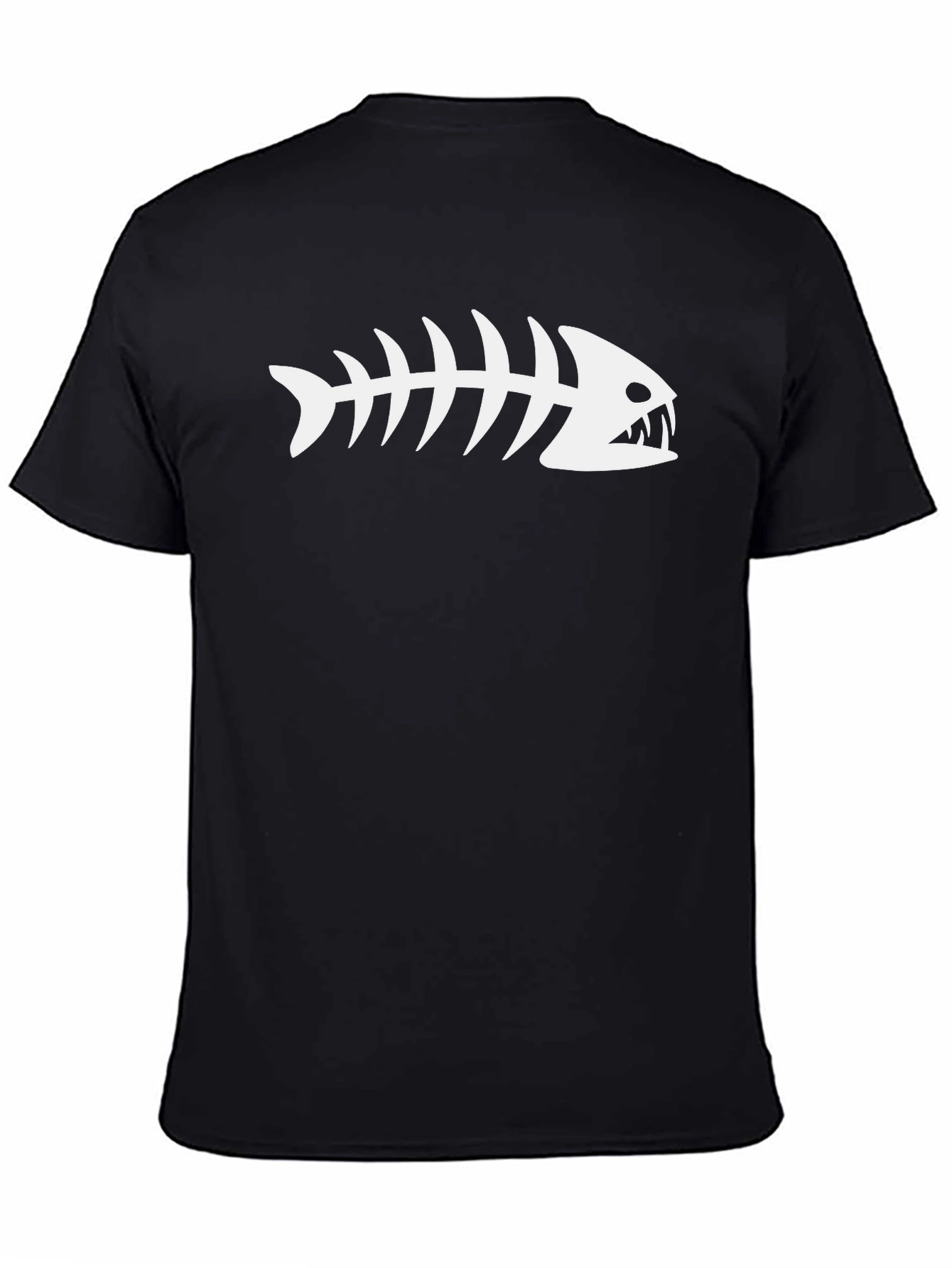 Fish Bone Graphic Tee - Black Cotton Casual T-Shirt