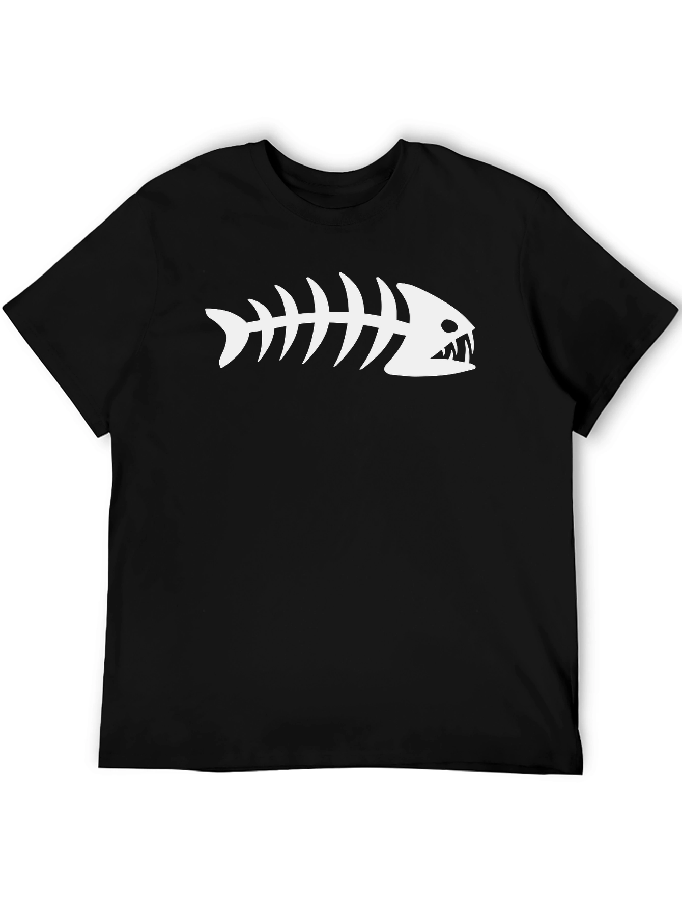 Fish Bone Graphic Tee - Black Cotton Casual T-Shirt