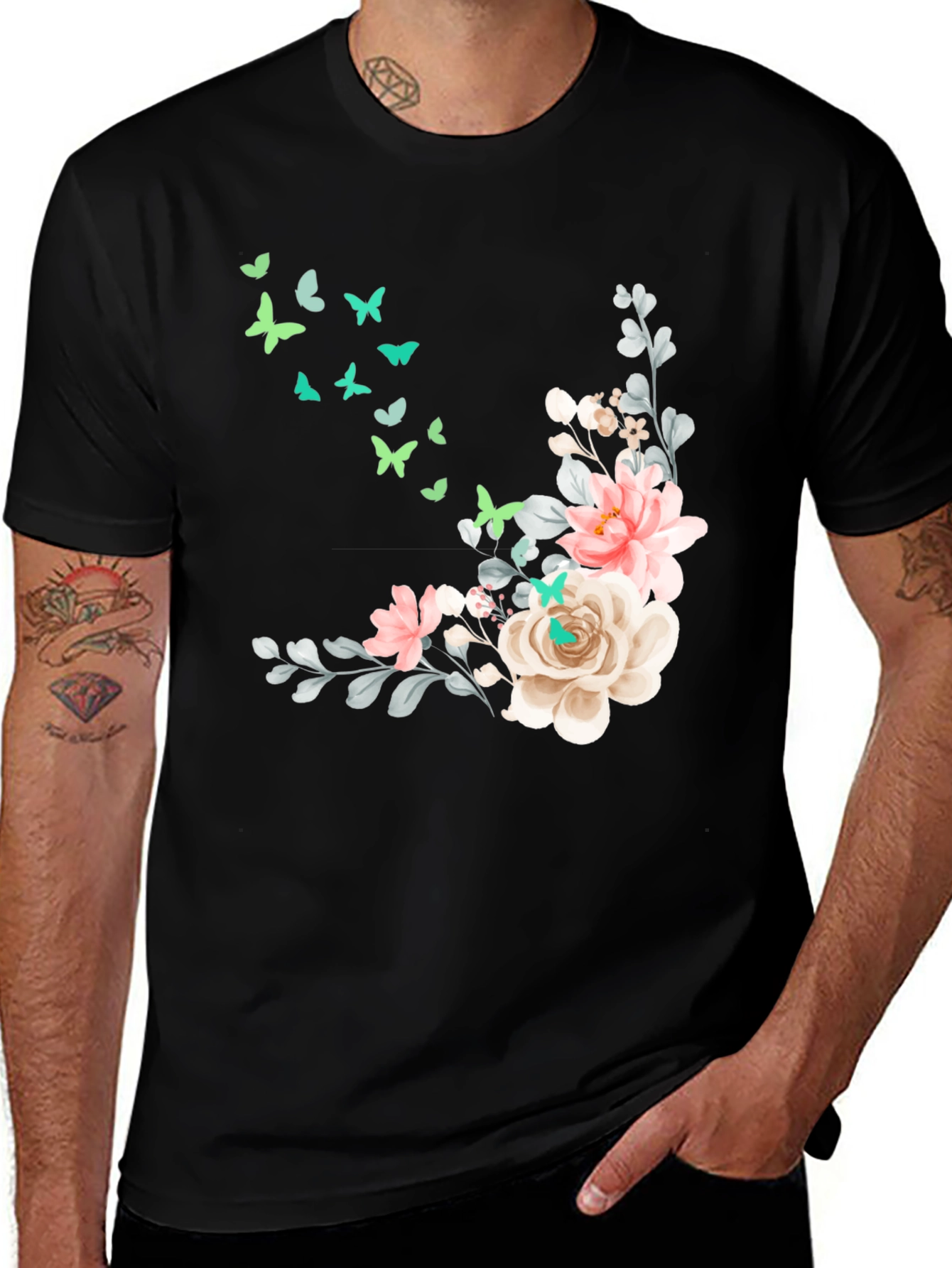 Floral Butterfly Graphic Tee - Stylish Comfort