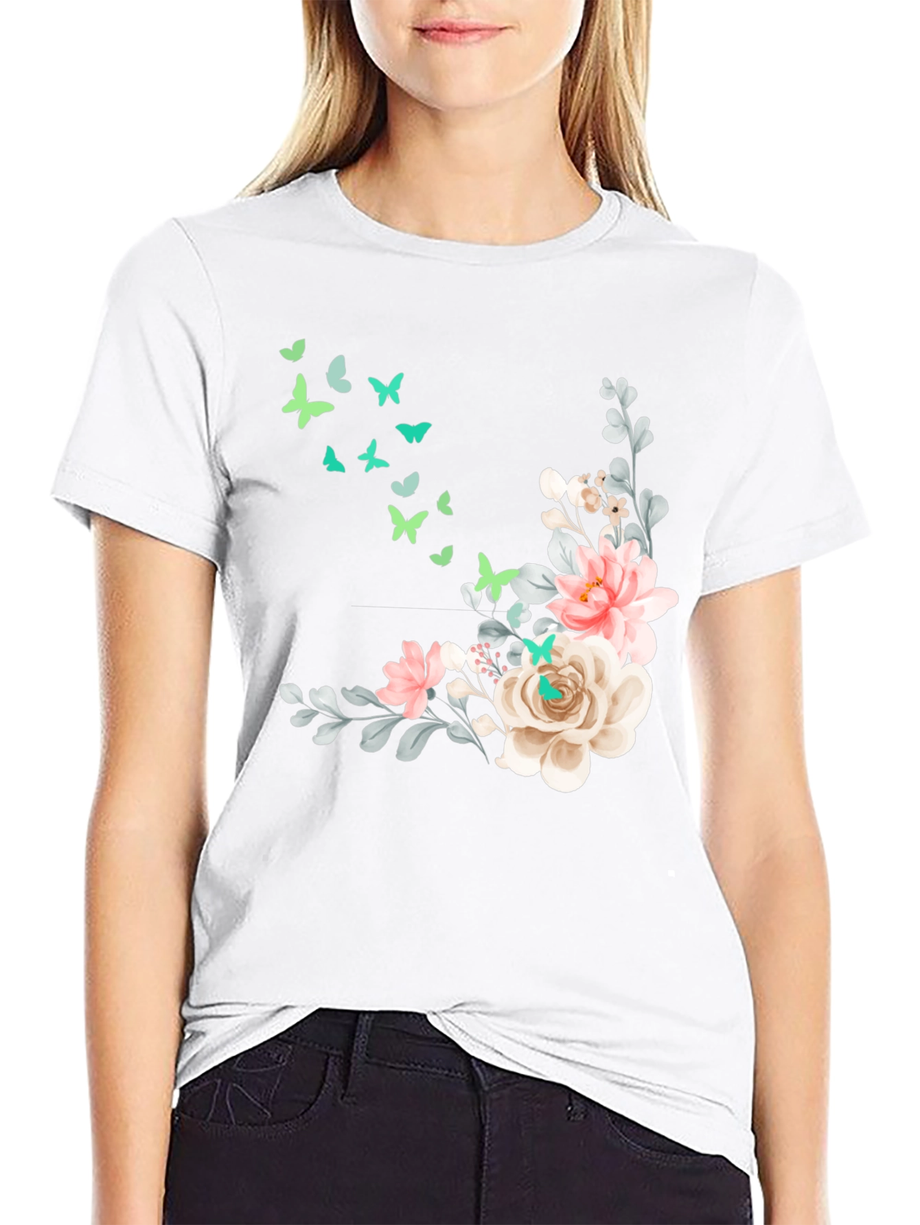 Floral Butterfly Graphic Tee - Stylish Comfort