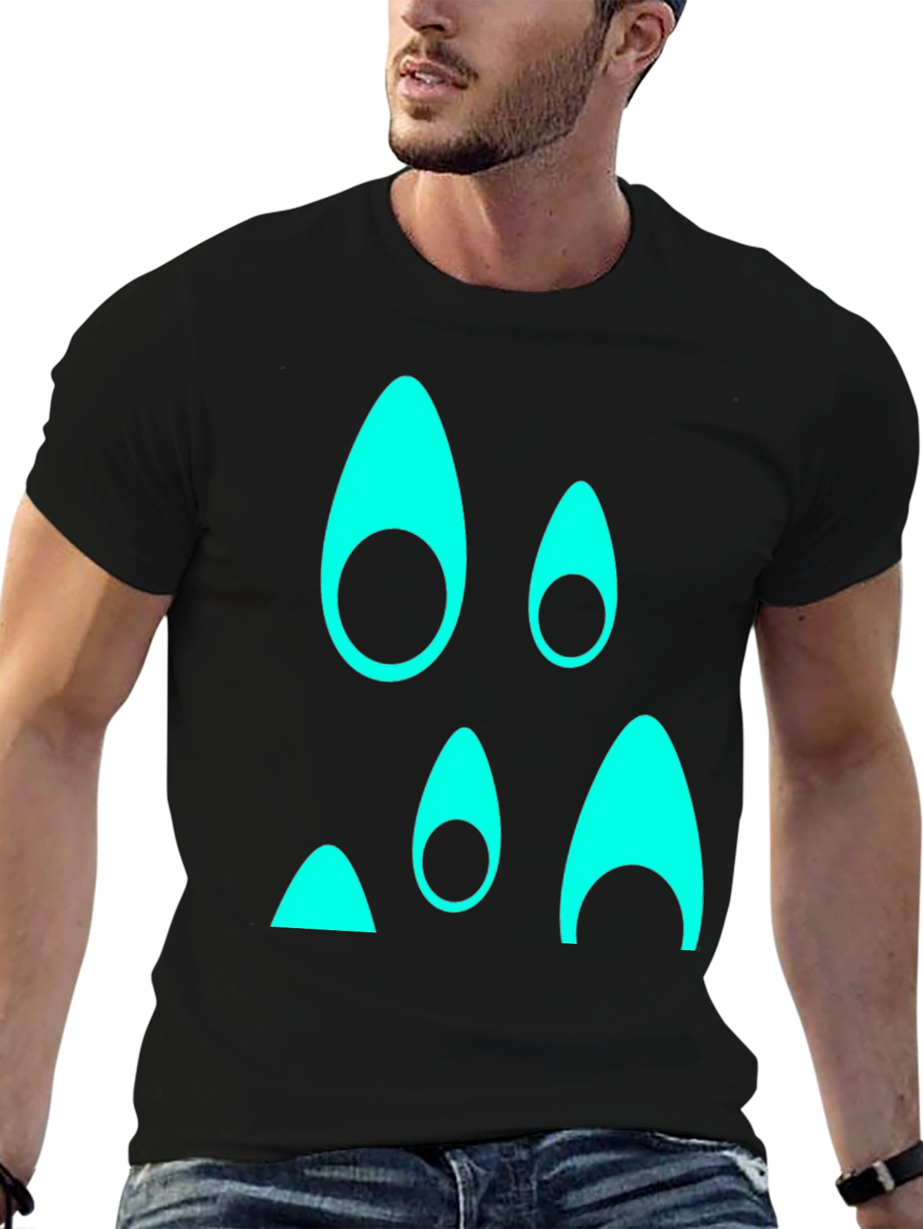 Funky Teal Graphic Black T-Shirt
