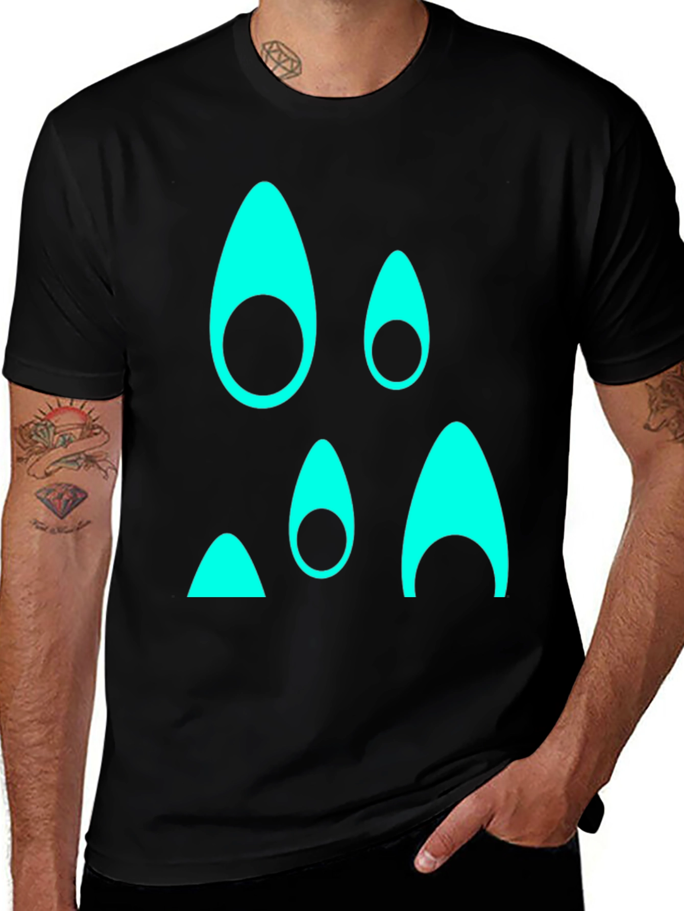 Funky Teal Graphic Black T-Shirt