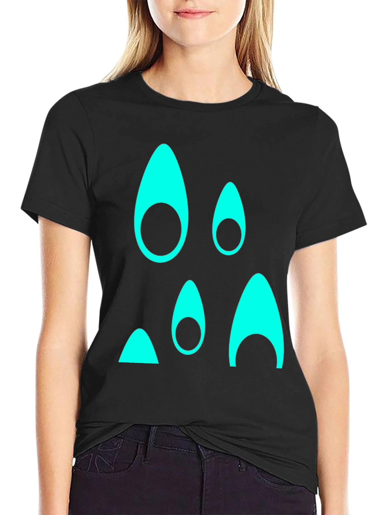 Funky Teal Graphic Black T-Shirt