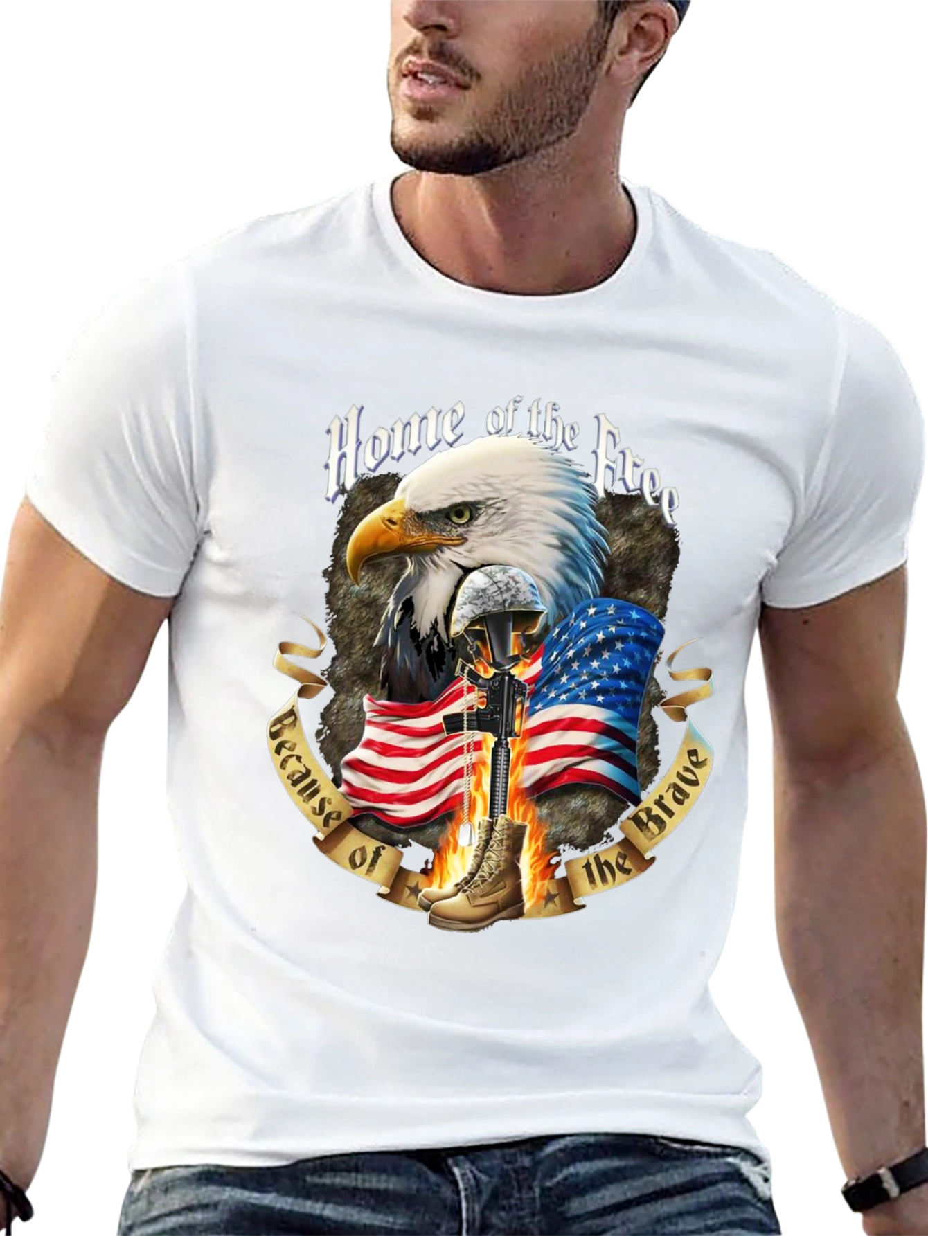 Patriotic Eagle & Flag Graphic T-Shirt
