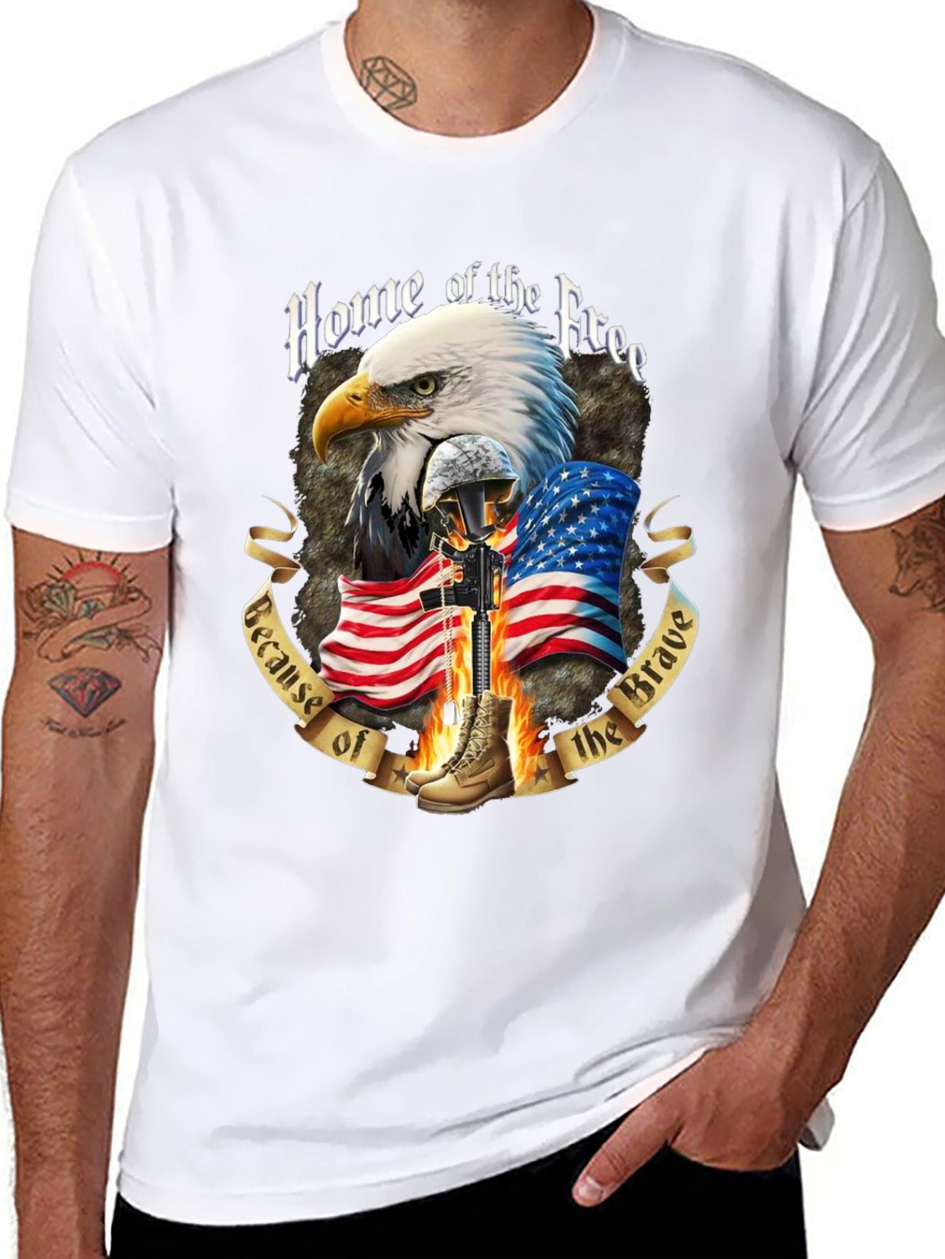 Patriotic Eagle & Flag Graphic T-Shirt