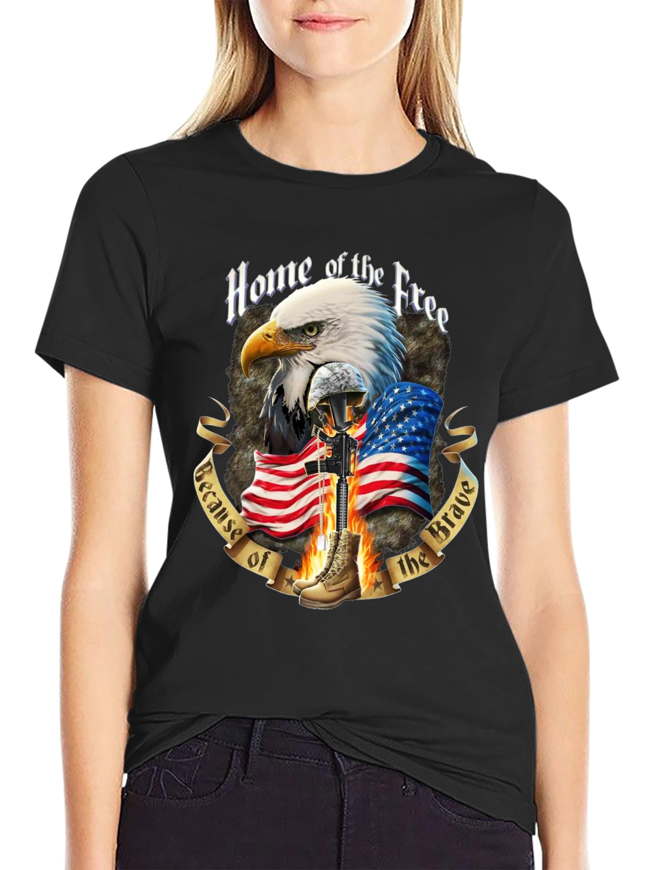 Patriotic Eagle & Flag Graphic T-Shirt
