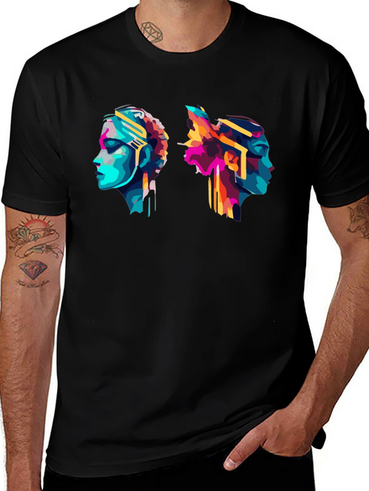 Abstract Head Profile Graphic Tee - Modern Art T-Shirt