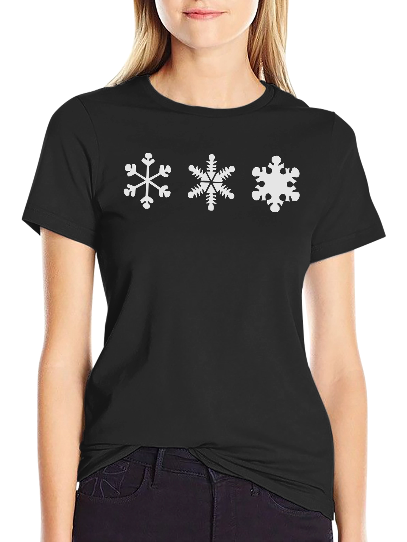 Snowflake Graphic Tee - Black Cotton T-Shirt