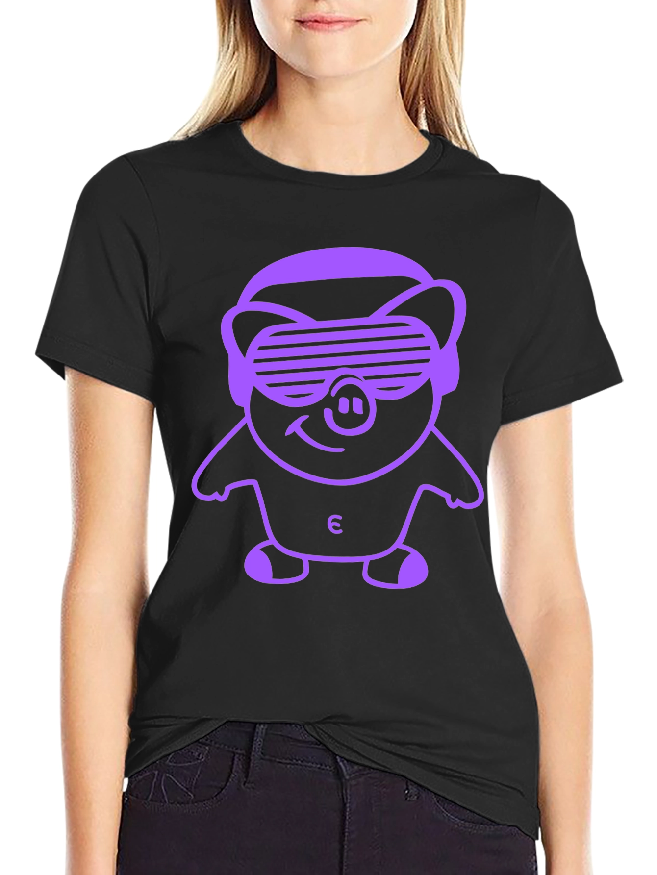 Black Tee with Pig Wearing Sunglasses Graphic