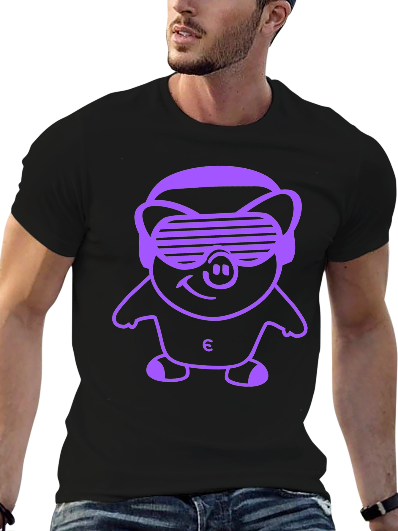 Black Tee with Pig Wearing Sunglasses Graphic