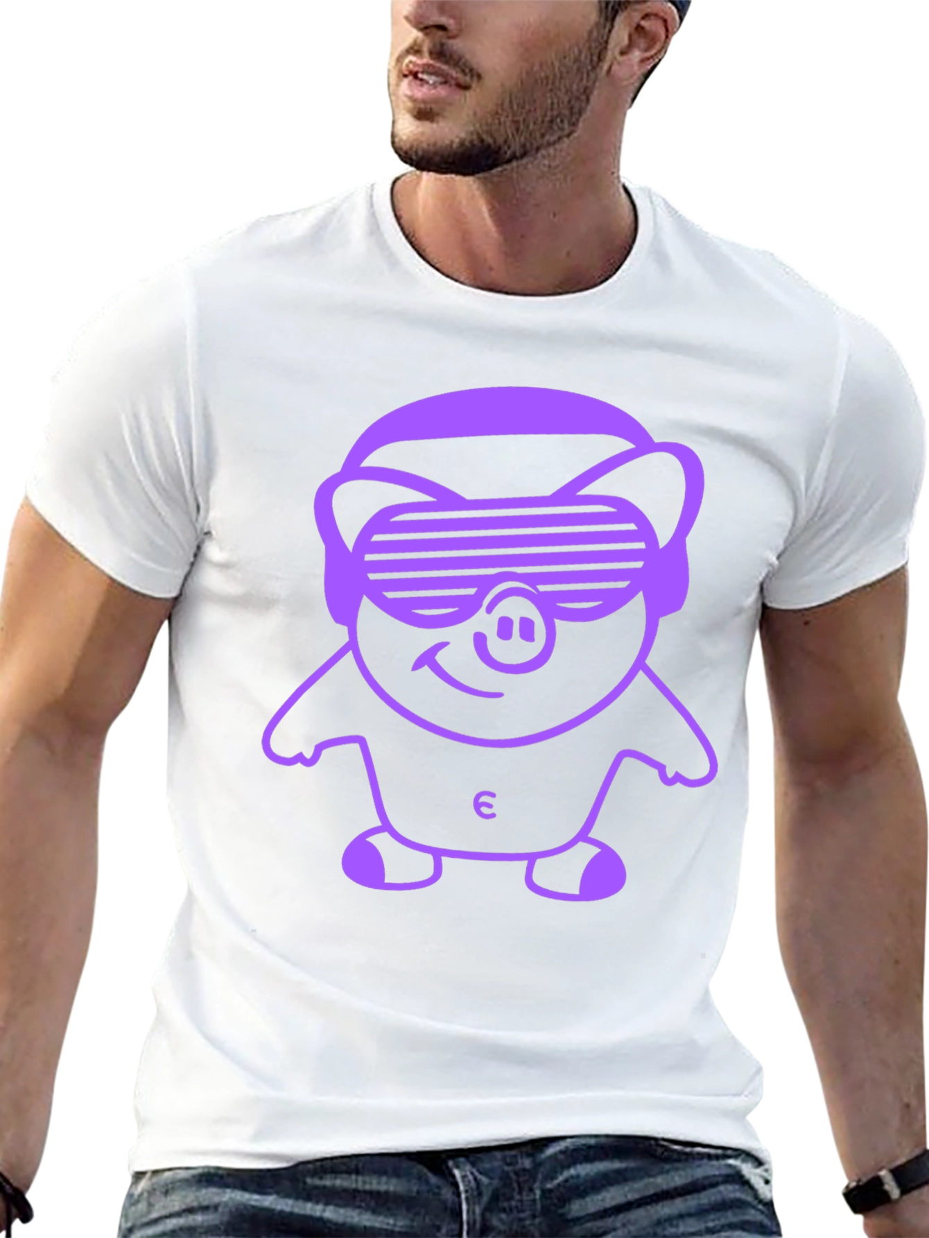 Black Tee with Pig Wearing Sunglasses Graphic