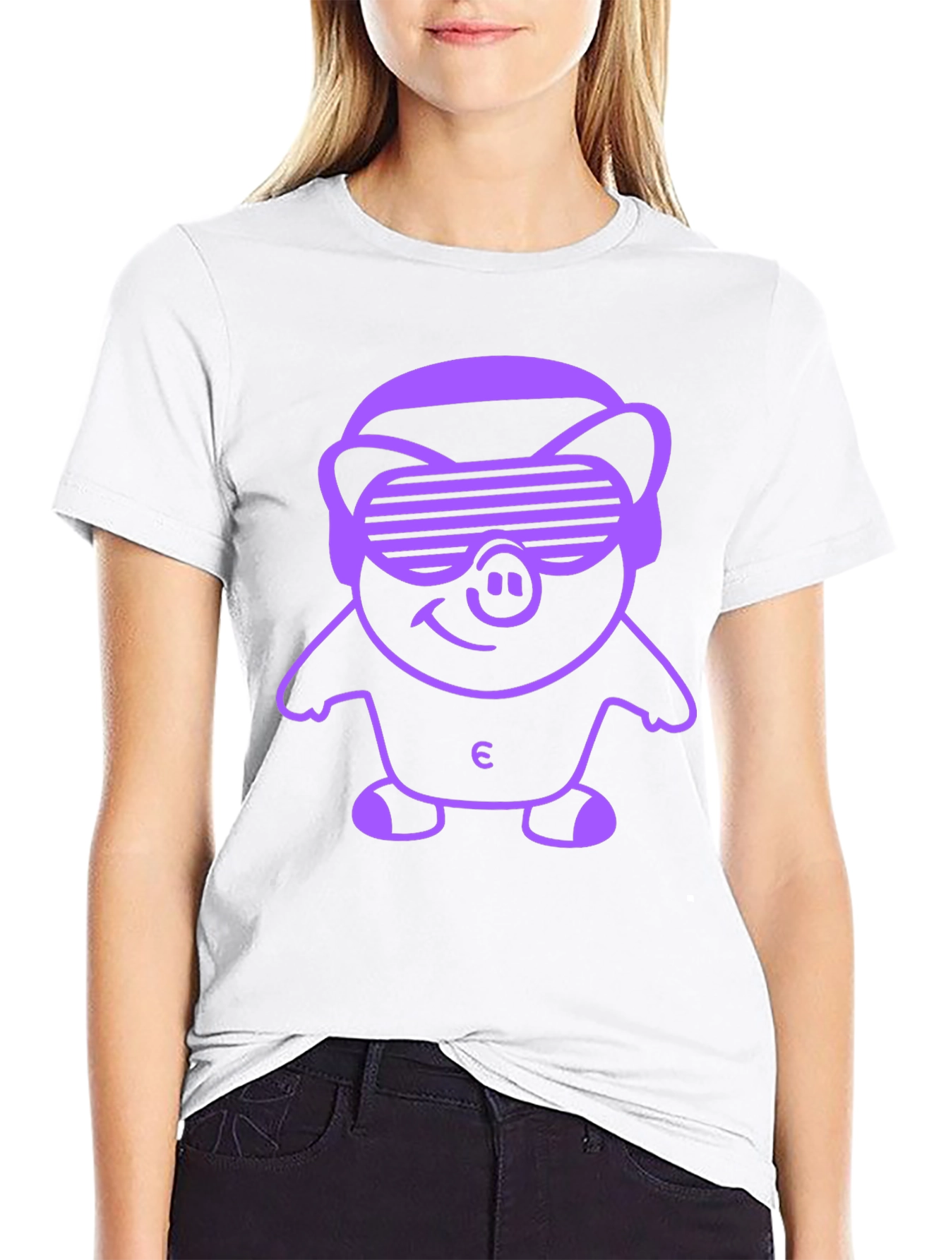 Black Tee with Pig Wearing Sunglasses Graphic