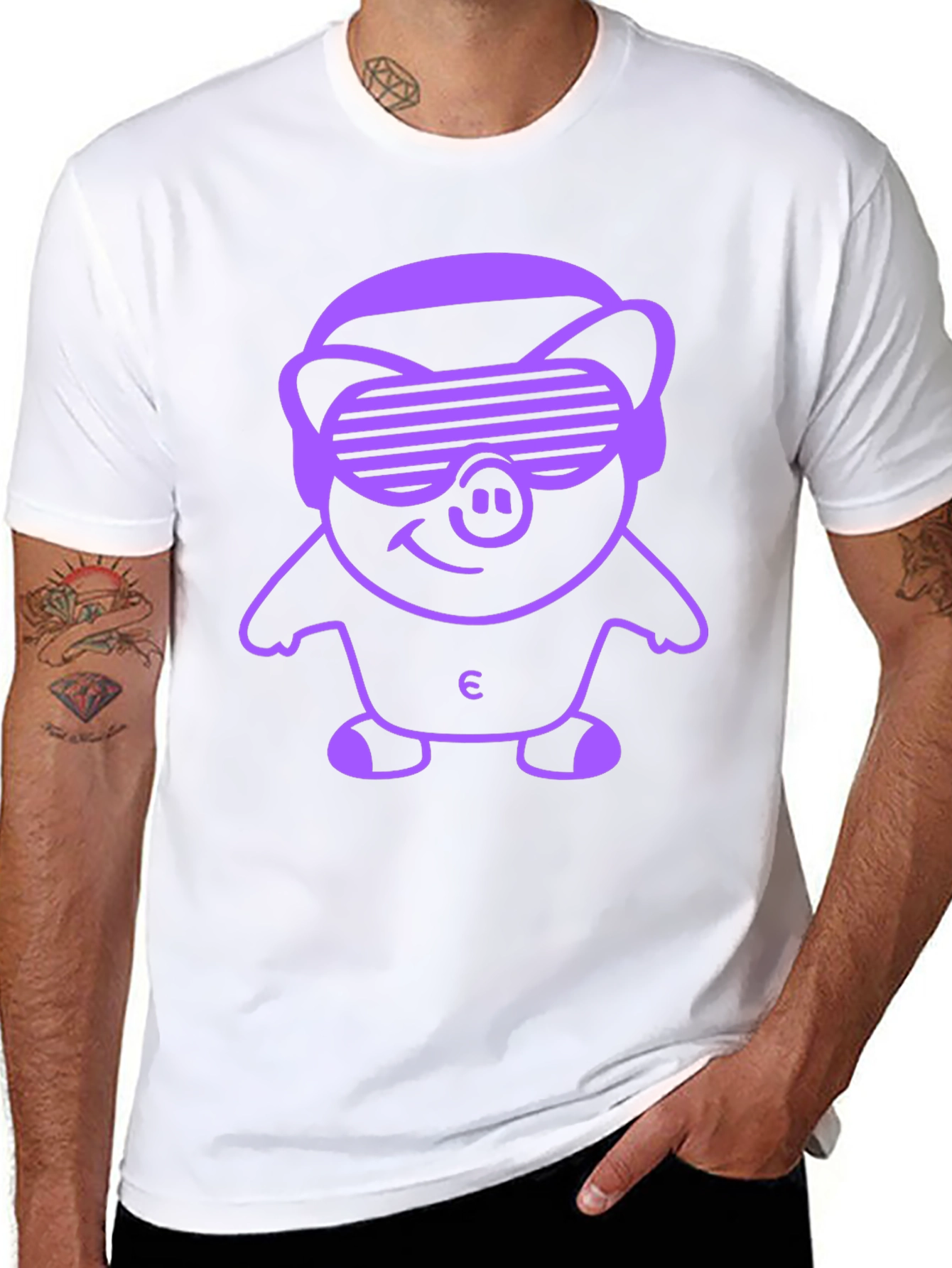 Black Tee with Pig Wearing Sunglasses Graphic