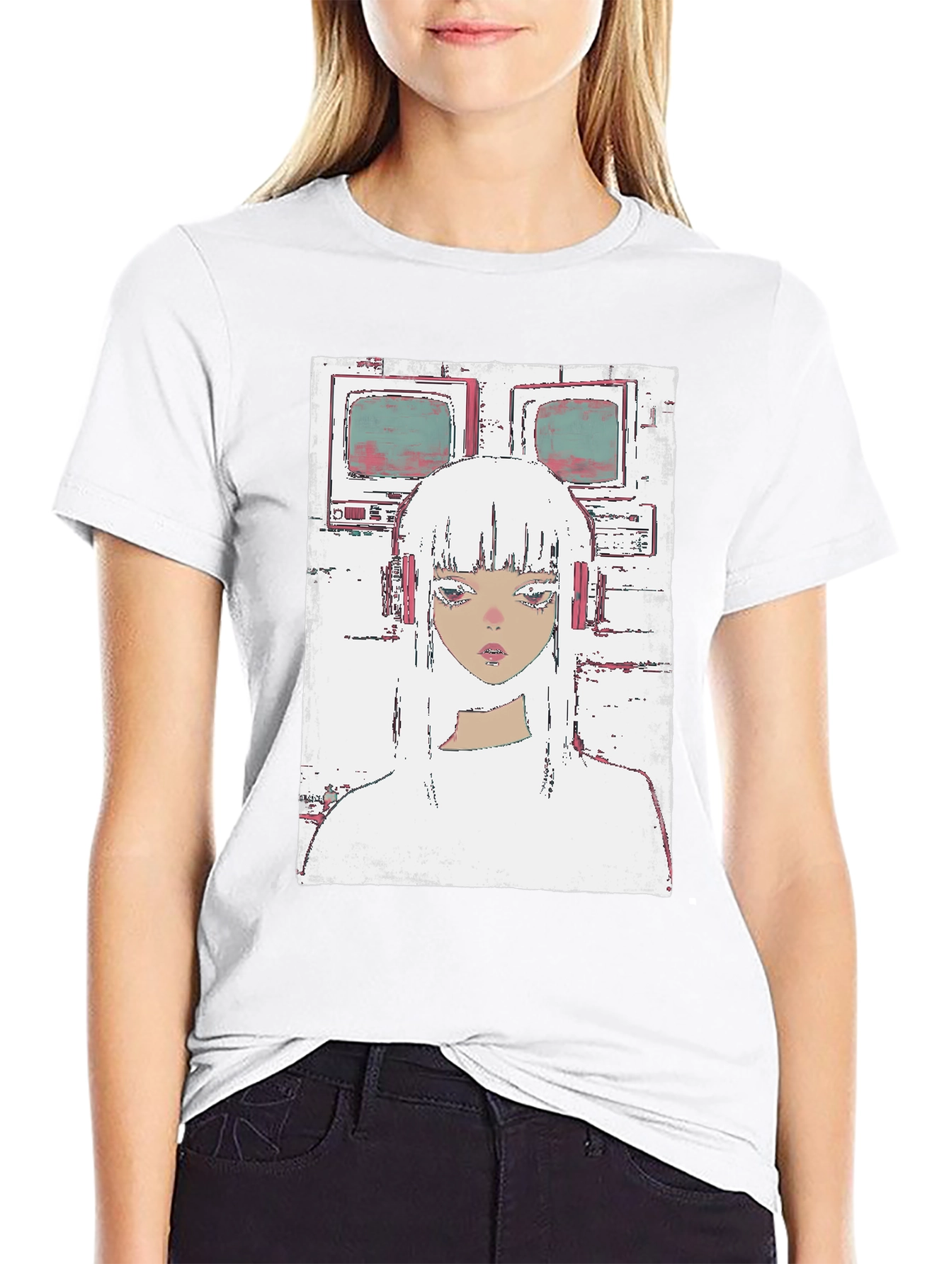 Retro Anime Girl T-Shirt - Black