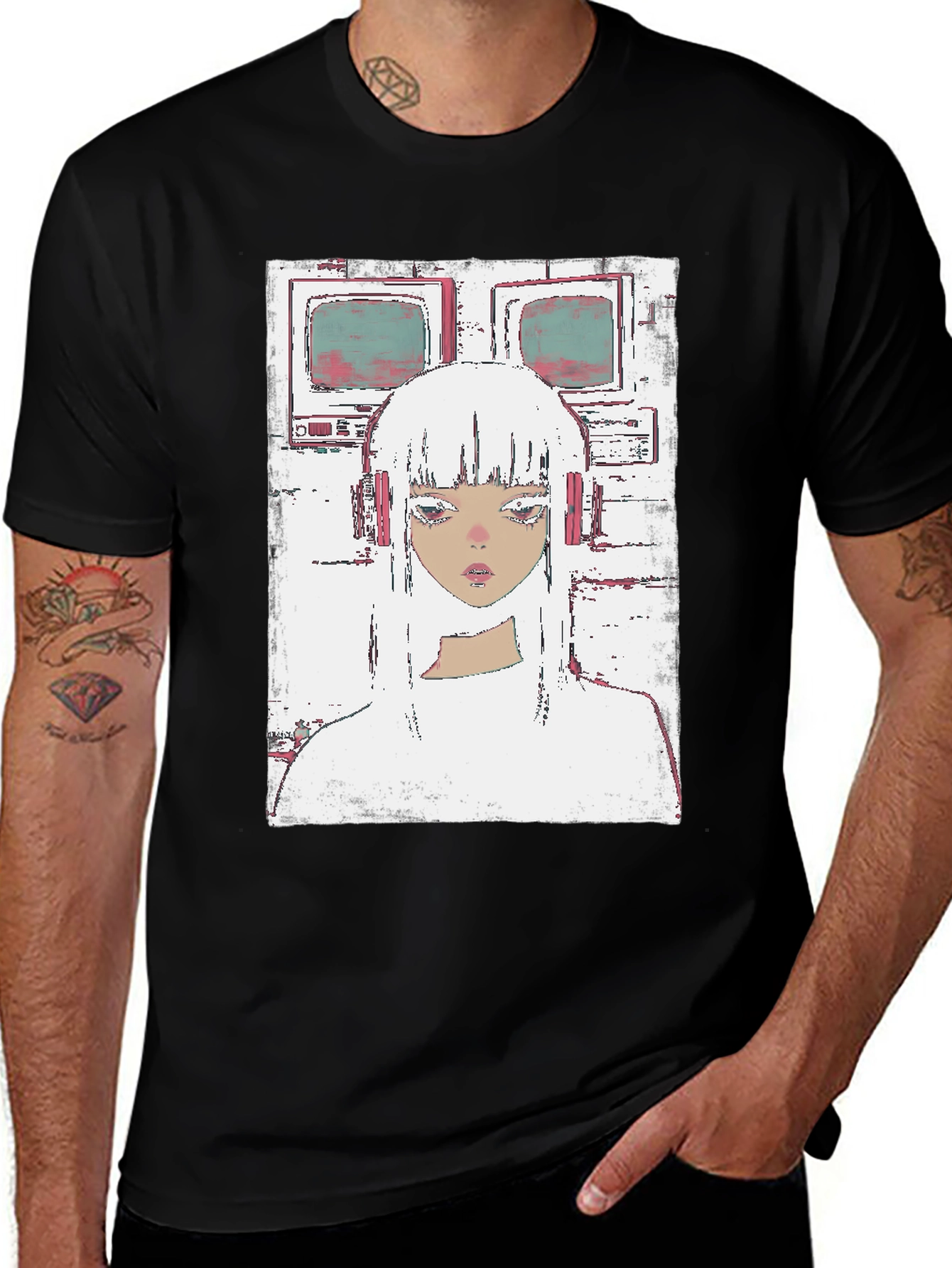 Retro Anime Girl T-Shirt - Black