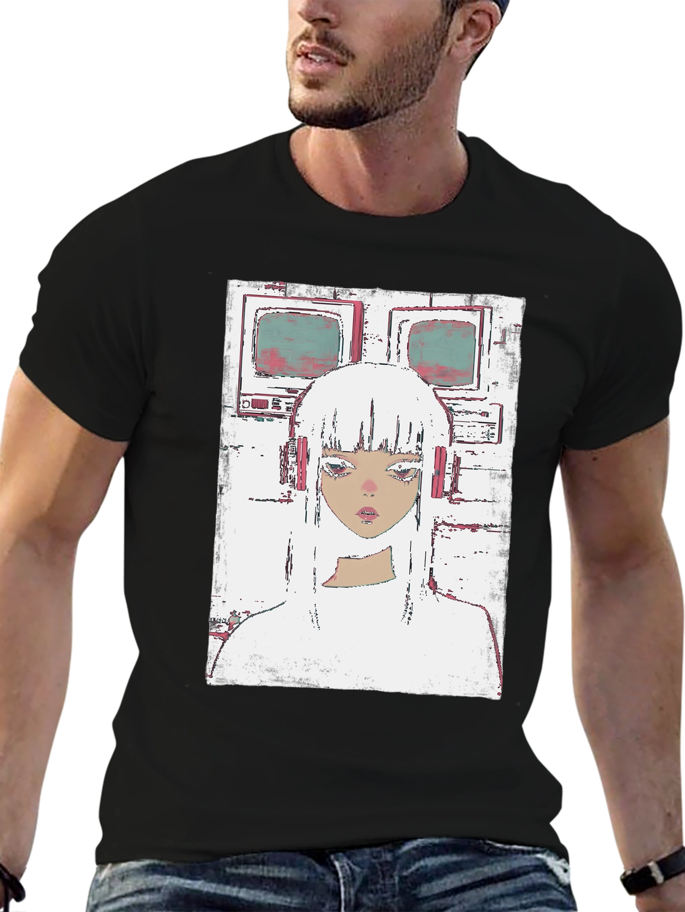 Retro Anime Girl T-Shirt - Black