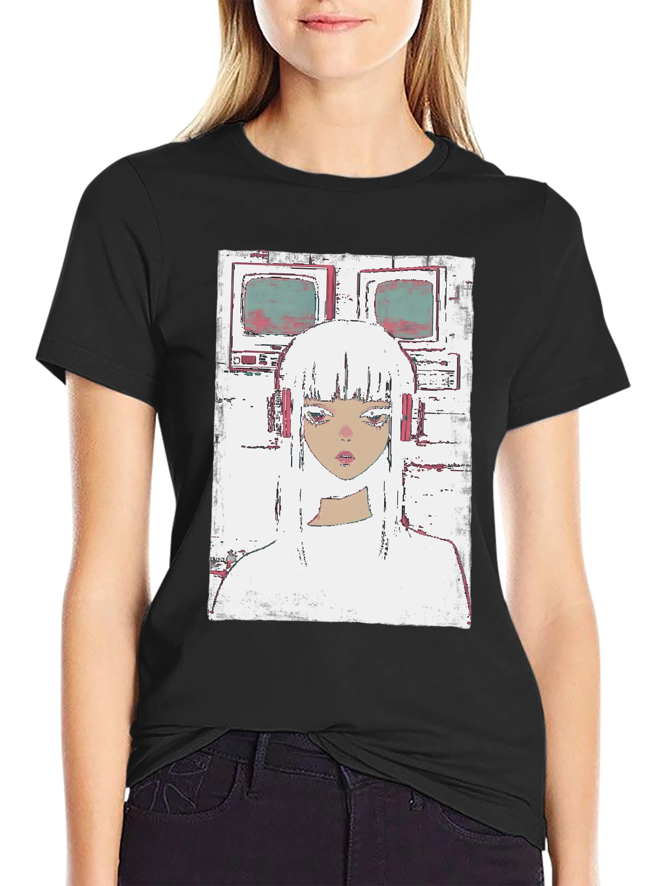 Retro Anime Girl T-Shirt - Black