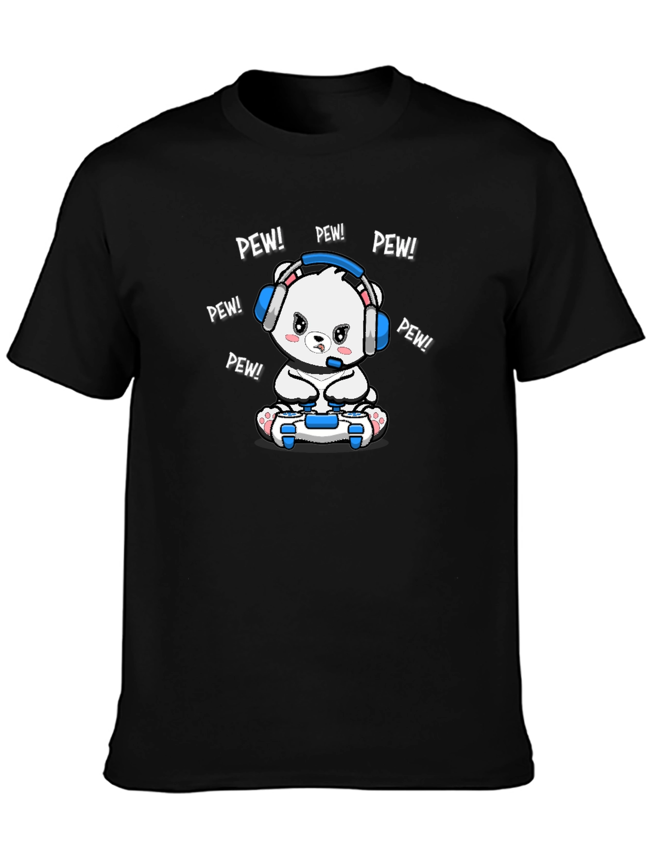 Gamer Bear T-Shirt - Pew Pew! Black Cotton Tee