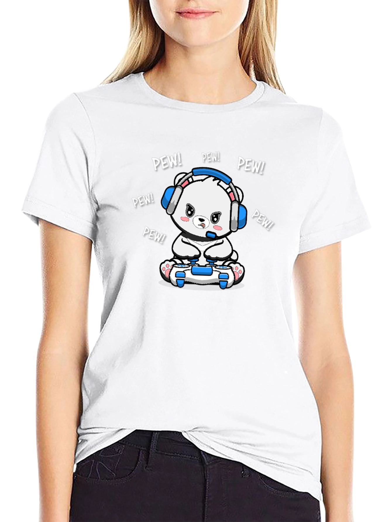 Gamer Bear T-Shirt - Pew Pew! Black Cotton Tee