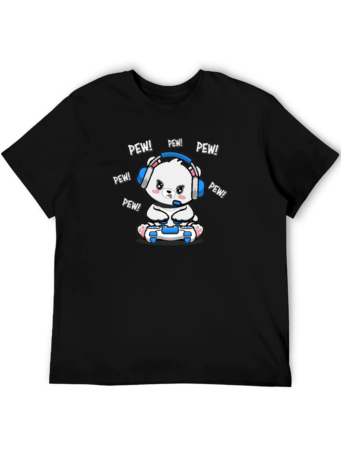 Gamer Bear T-Shirt - Pew Pew! Black Cotton Tee