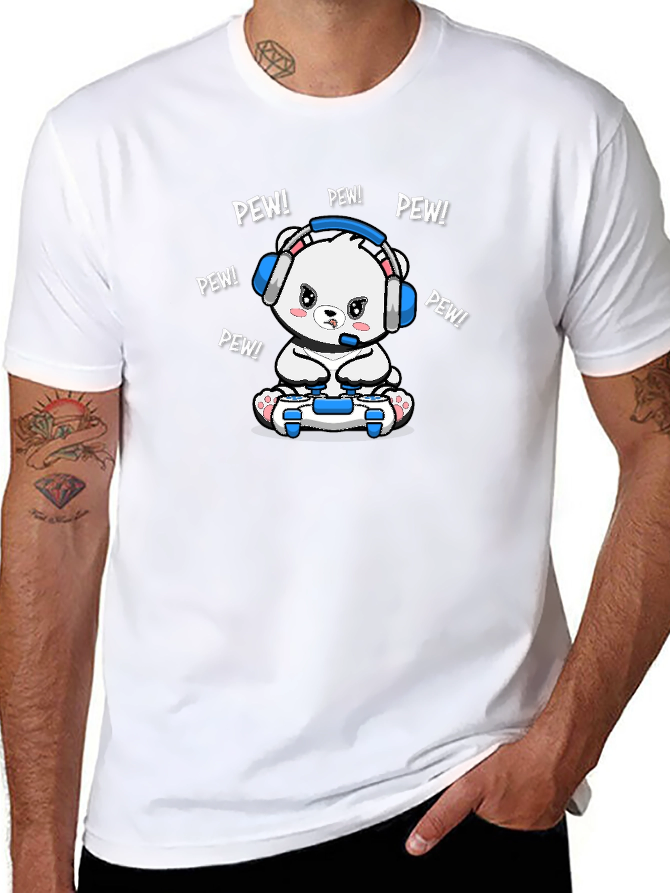 Gamer Bear T-Shirt - Pew Pew! Black Cotton Tee