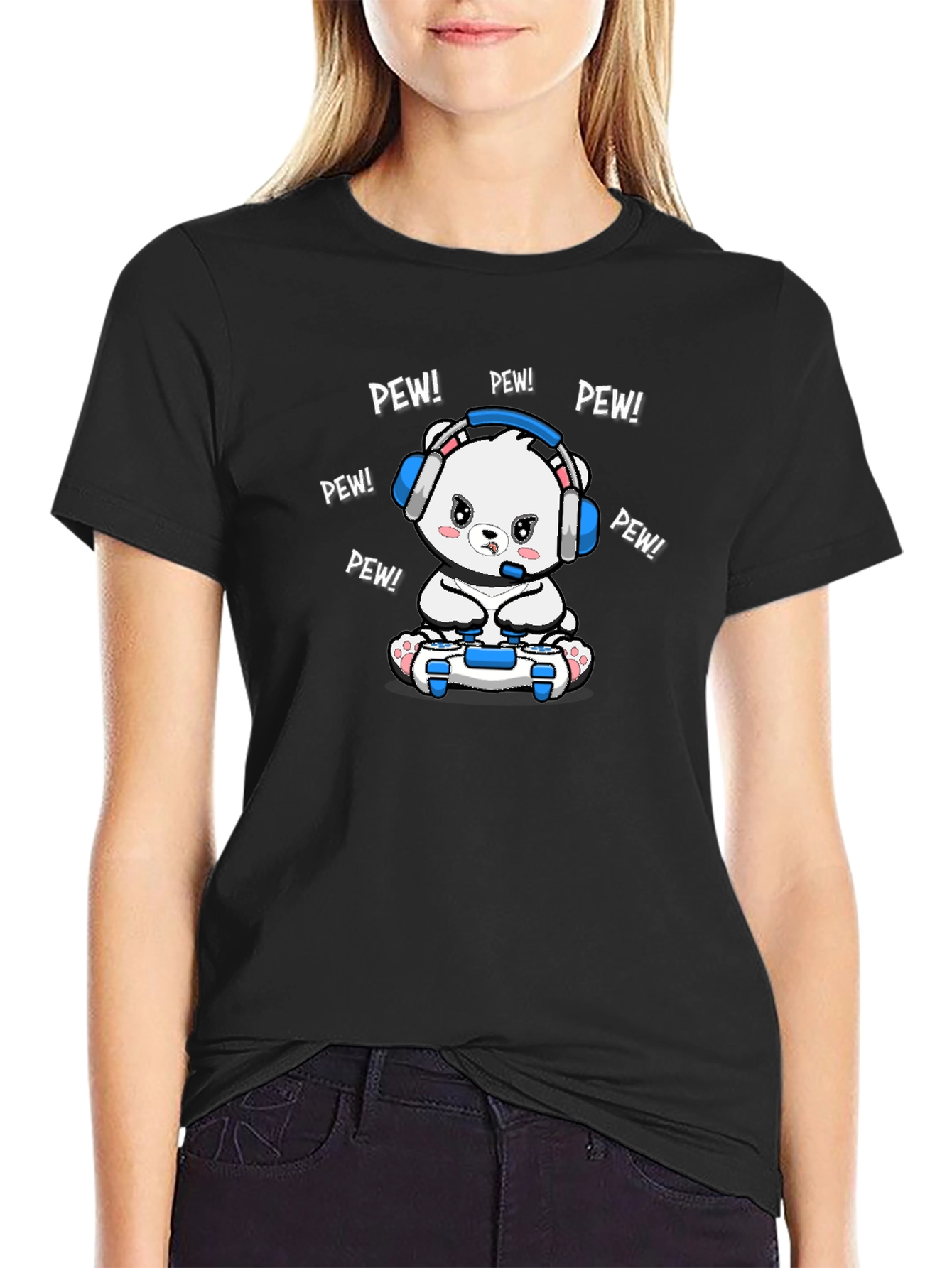 Gamer Bear T-Shirt - Pew Pew! Black Cotton Tee