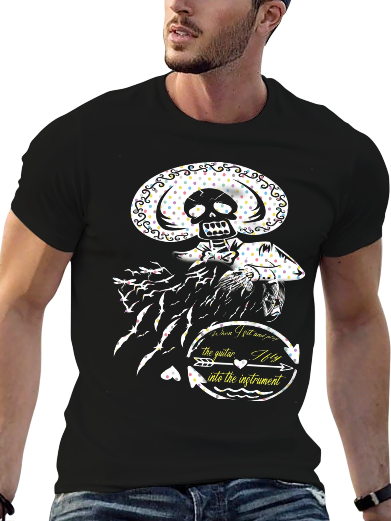 Skeleton Mariachi Graphic T-Shirt - Unique Design