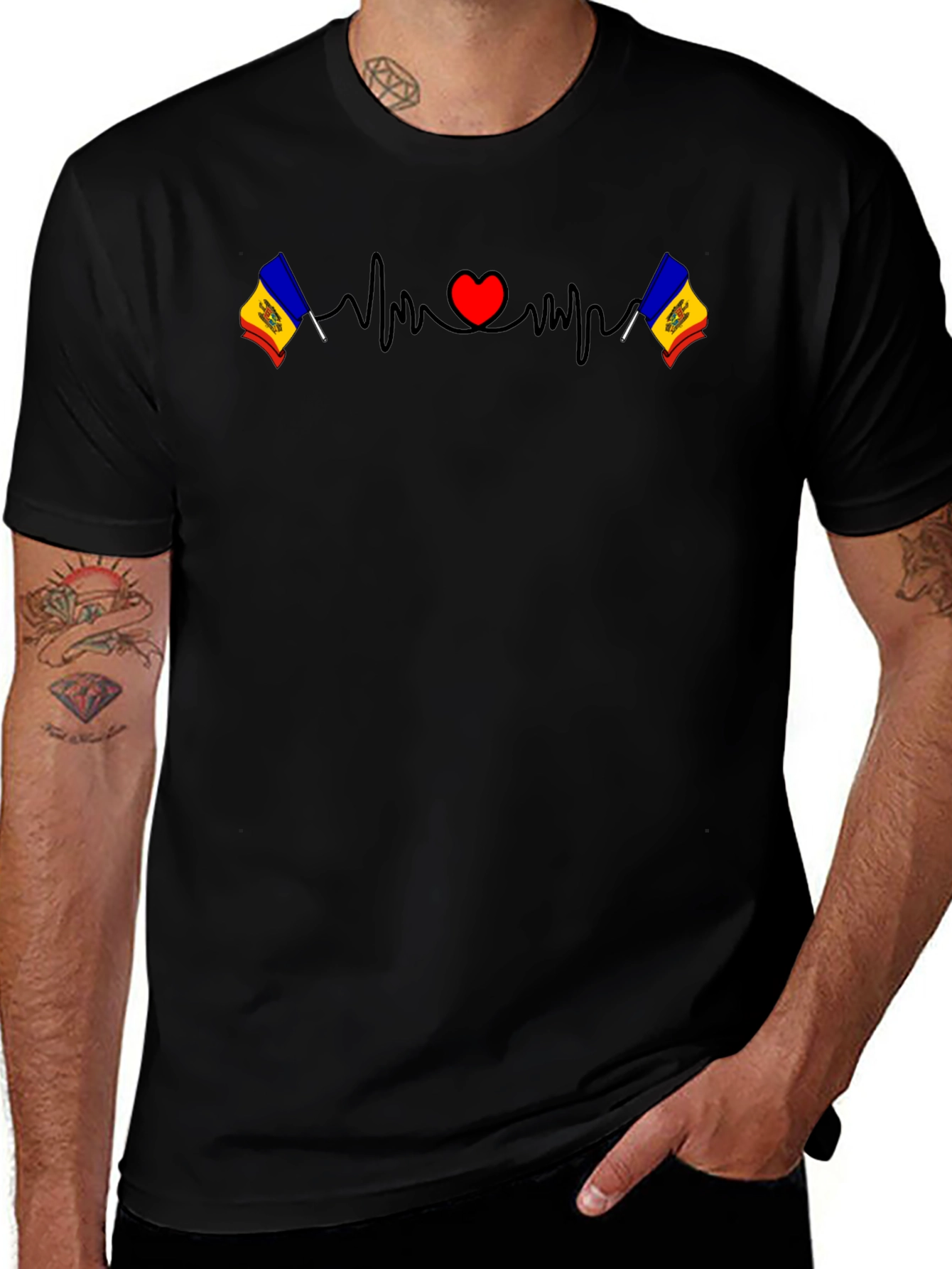 Heartbeat Moldova Flag Graphic T-Shirt
