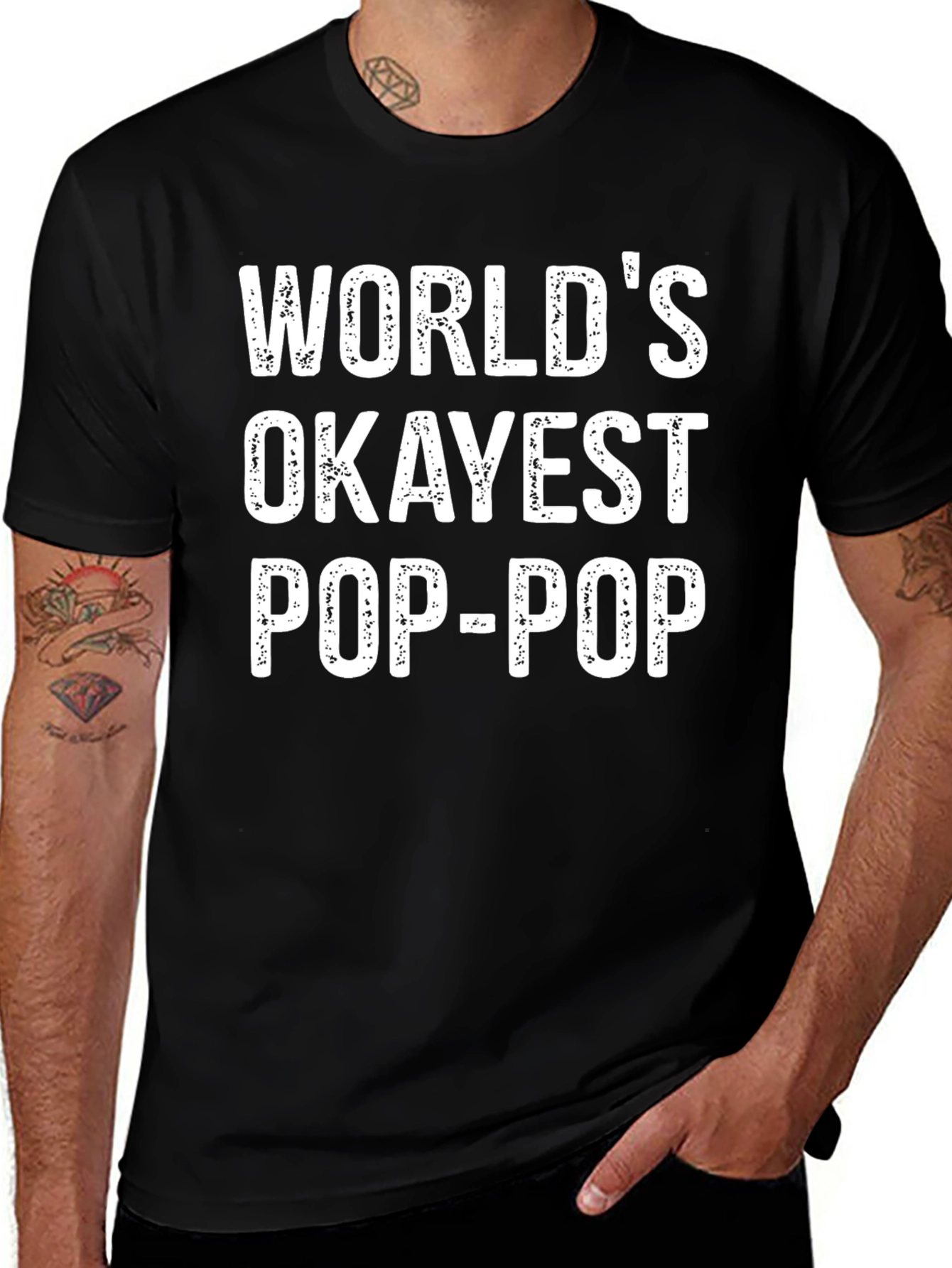 Worlds Okayest Pop-Pop T-Shirt - Black