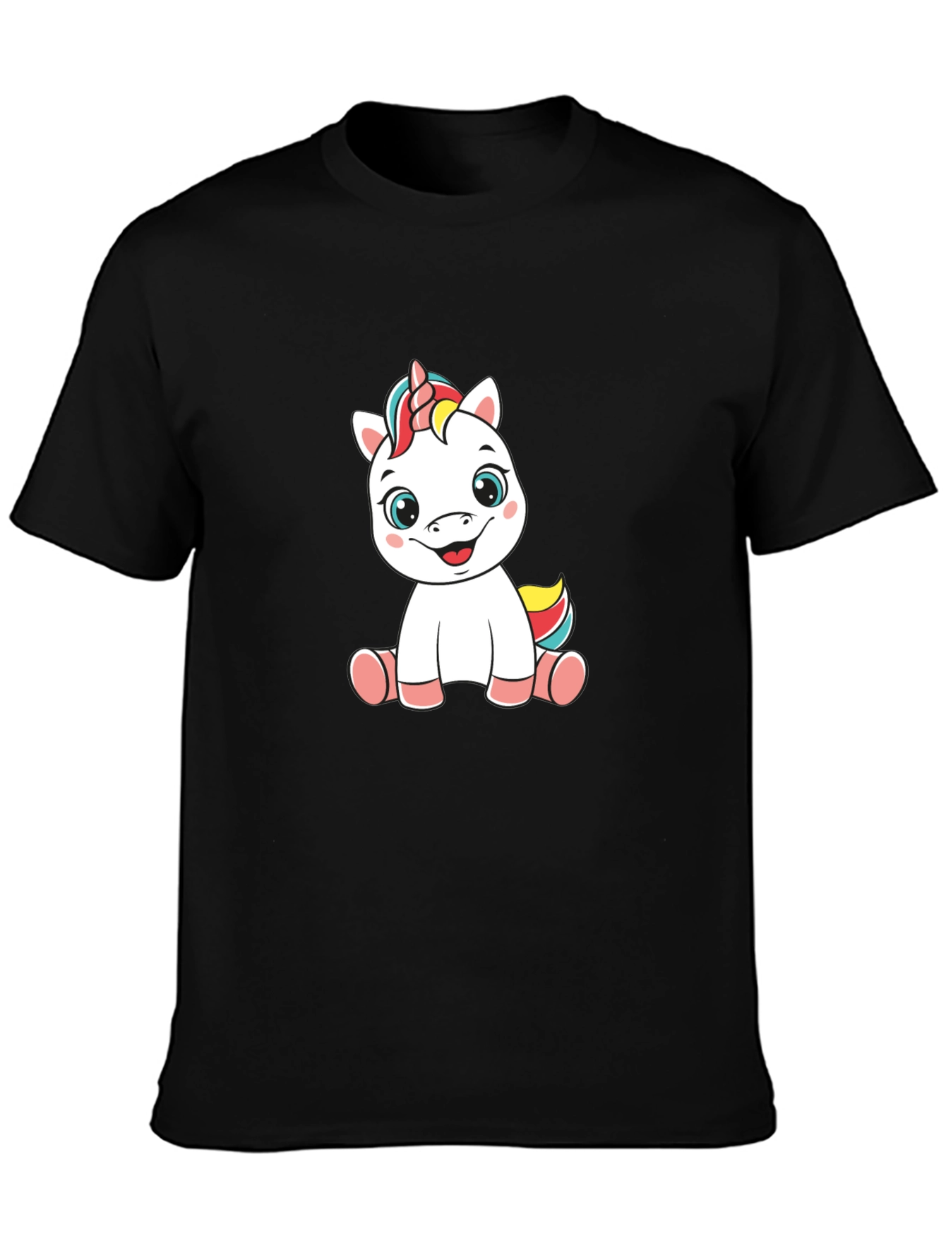 Unicorn Cartoon Black T-Shirt