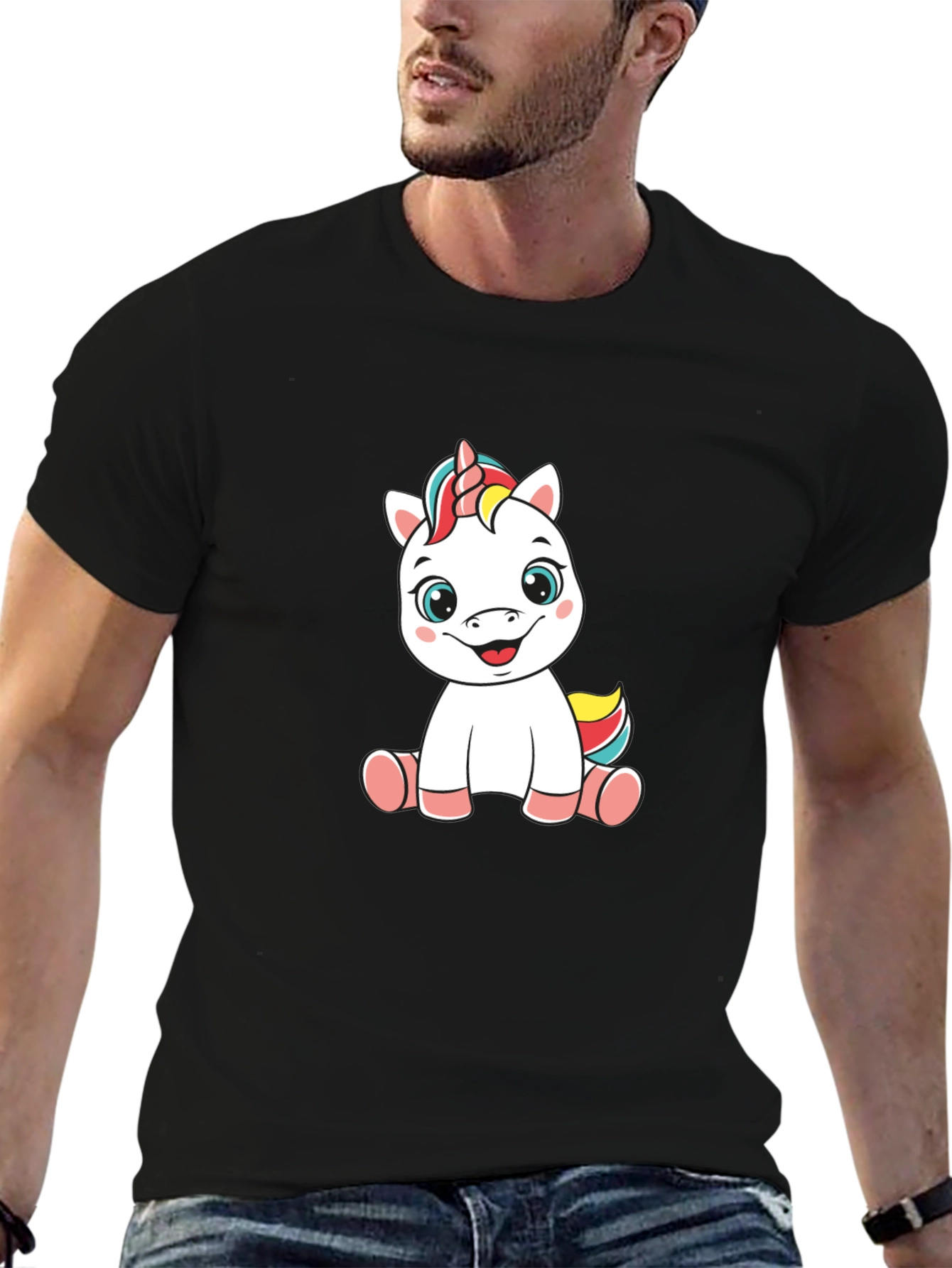 Unicorn Cartoon Black T-Shirt