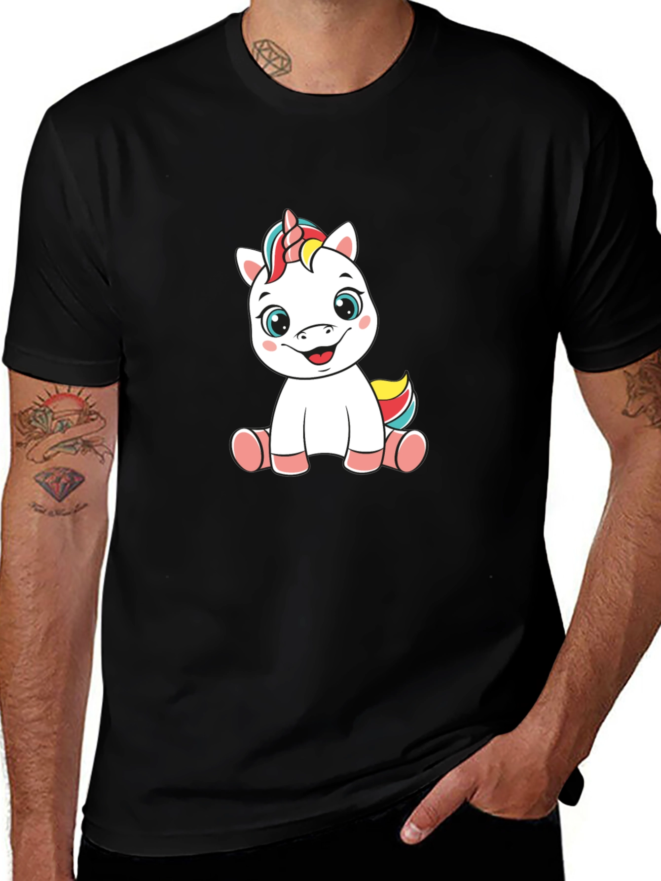 Unicorn Cartoon Black T-Shirt