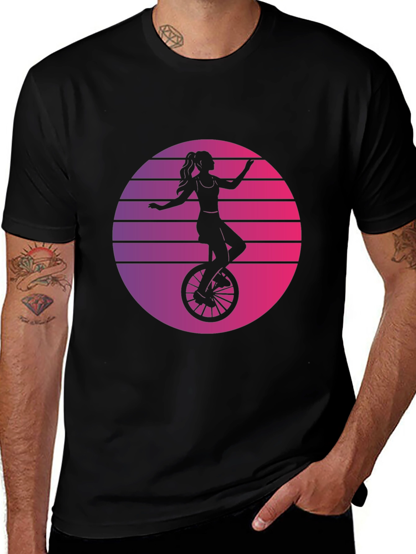 Retro Unicycle Woman T-Shirt - Black