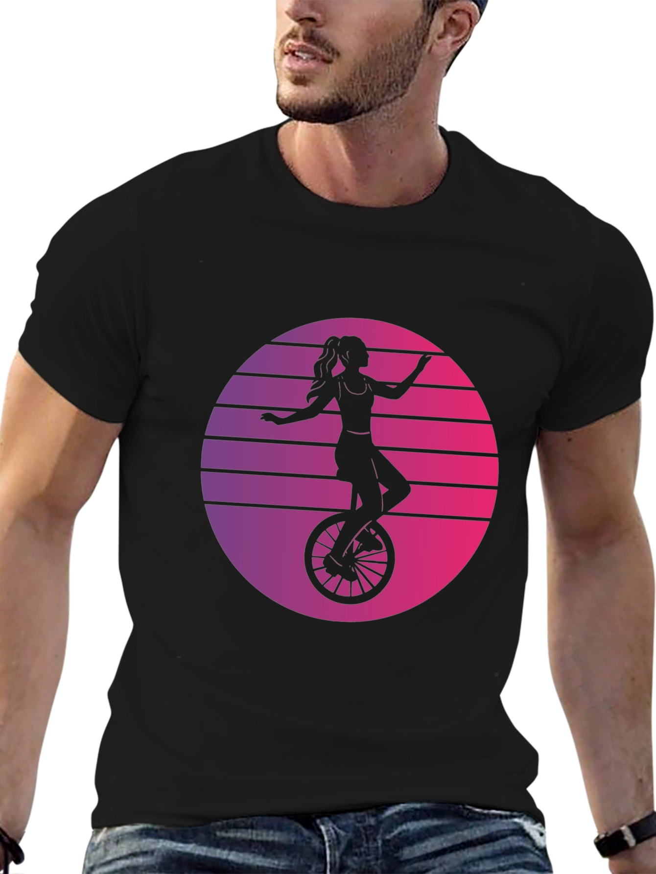 Retro Unicycle Woman T-Shirt - Black