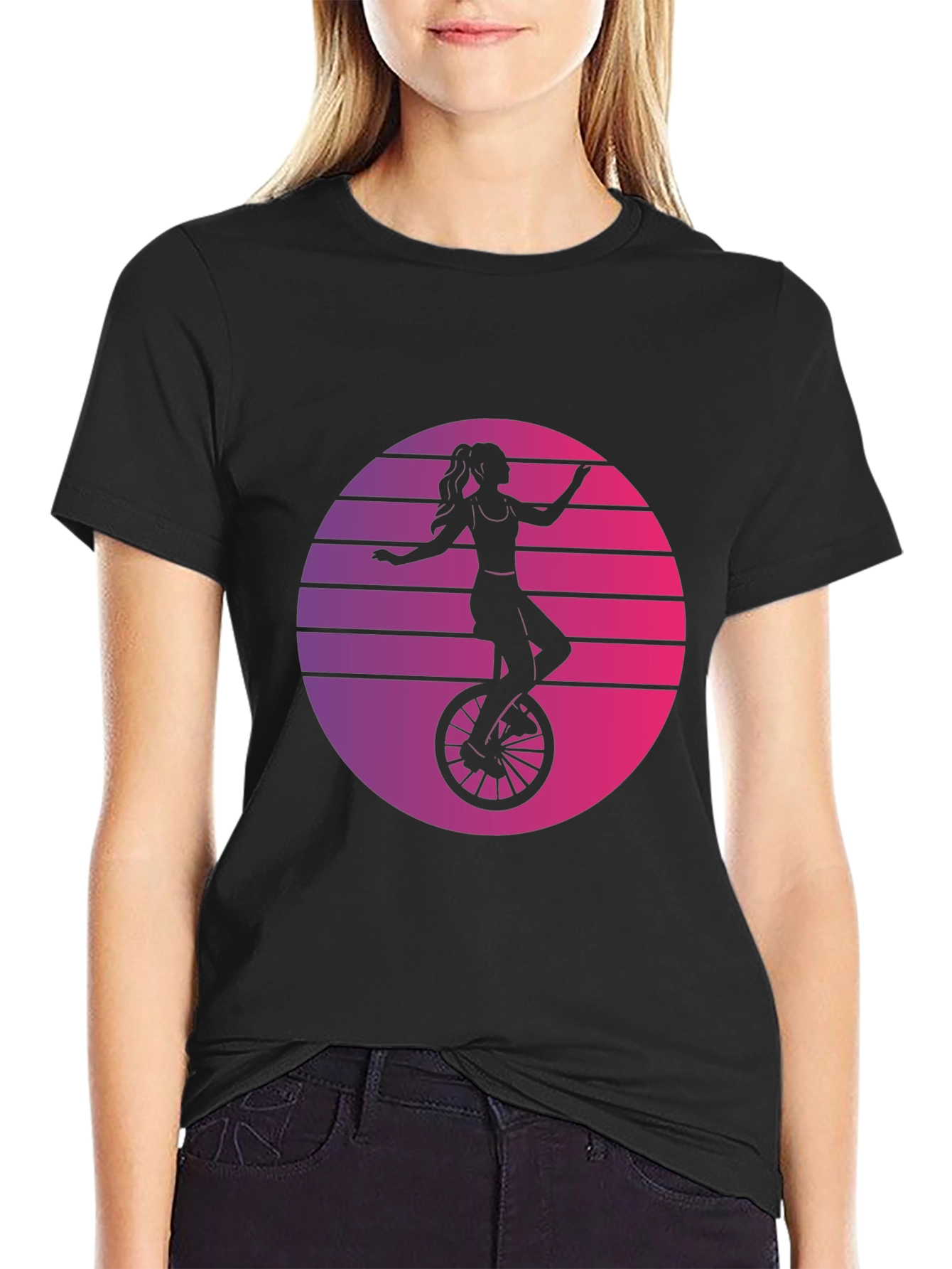 Retro Unicycle Woman T-Shirt - Black