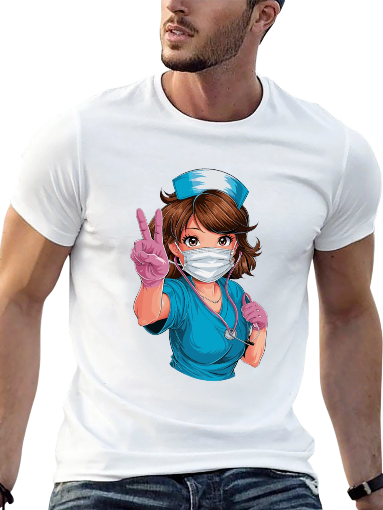 Nurse Anime T-Shirt - Peace Sign