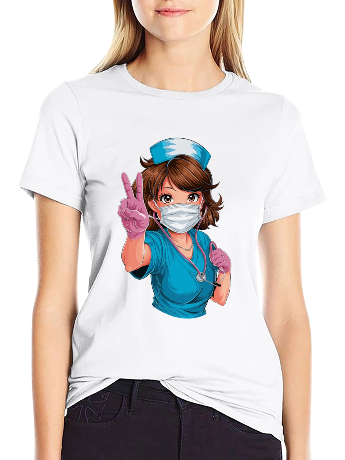 Nurse Anime T-Shirt - Peace Sign