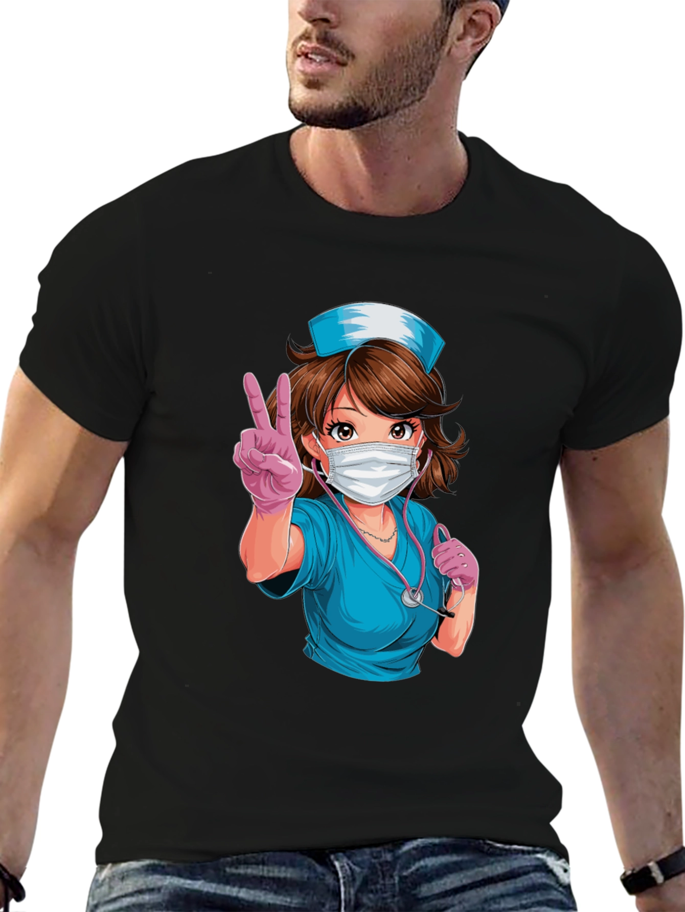 Nurse Anime T-Shirt - Peace Sign