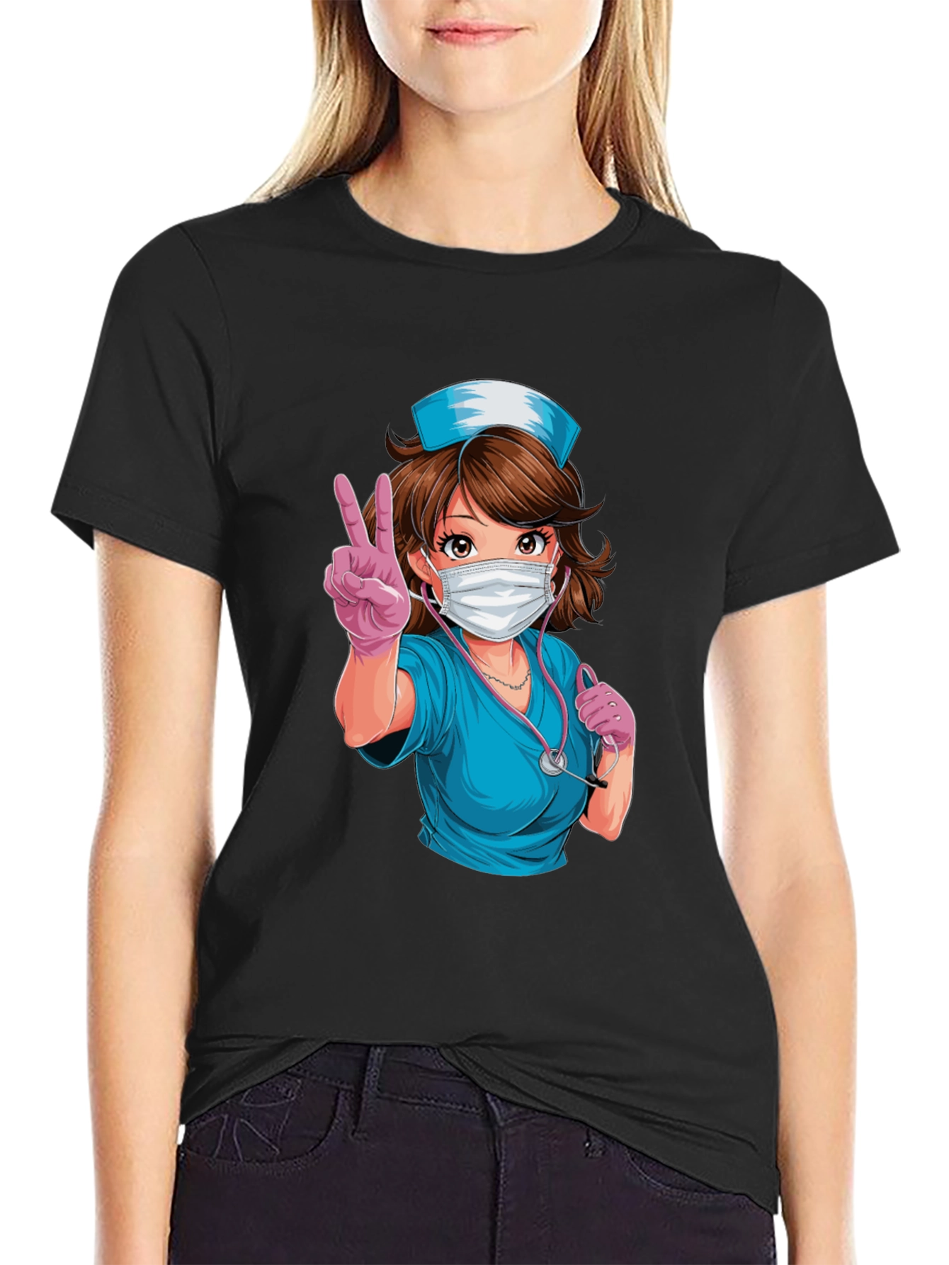 Nurse Anime T-Shirt - Peace Sign