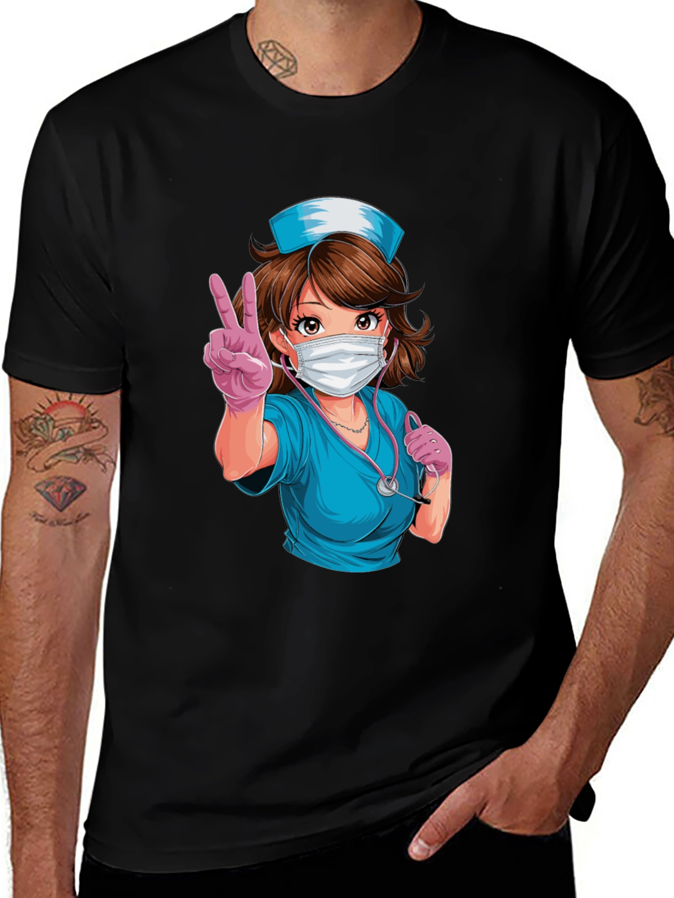 Nurse Anime T-Shirt - Peace Sign