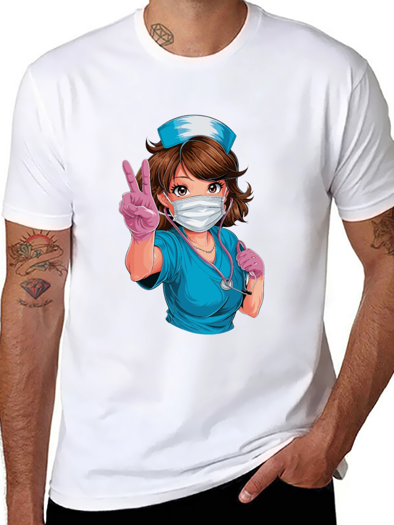 Nurse Anime T-Shirt - Peace Sign